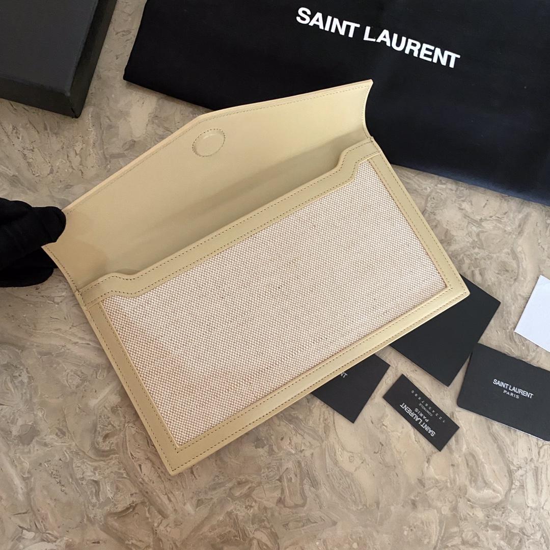 Saint Laurent Uptown Leather-trimmed Raffia Pouch (27-16-2cm) - DesignerGu