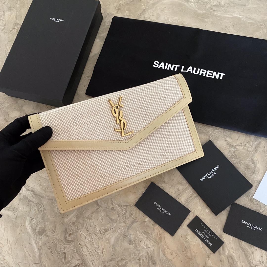 Saint Laurent Uptown Leather-trimmed Raffia Pouch (27-16-2cm) - DesignerGu