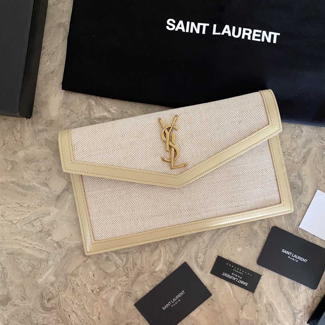Saint Laurent Uptown Leather-trimmed Raffia Pouch (27-16-2cm) - DesignerGu