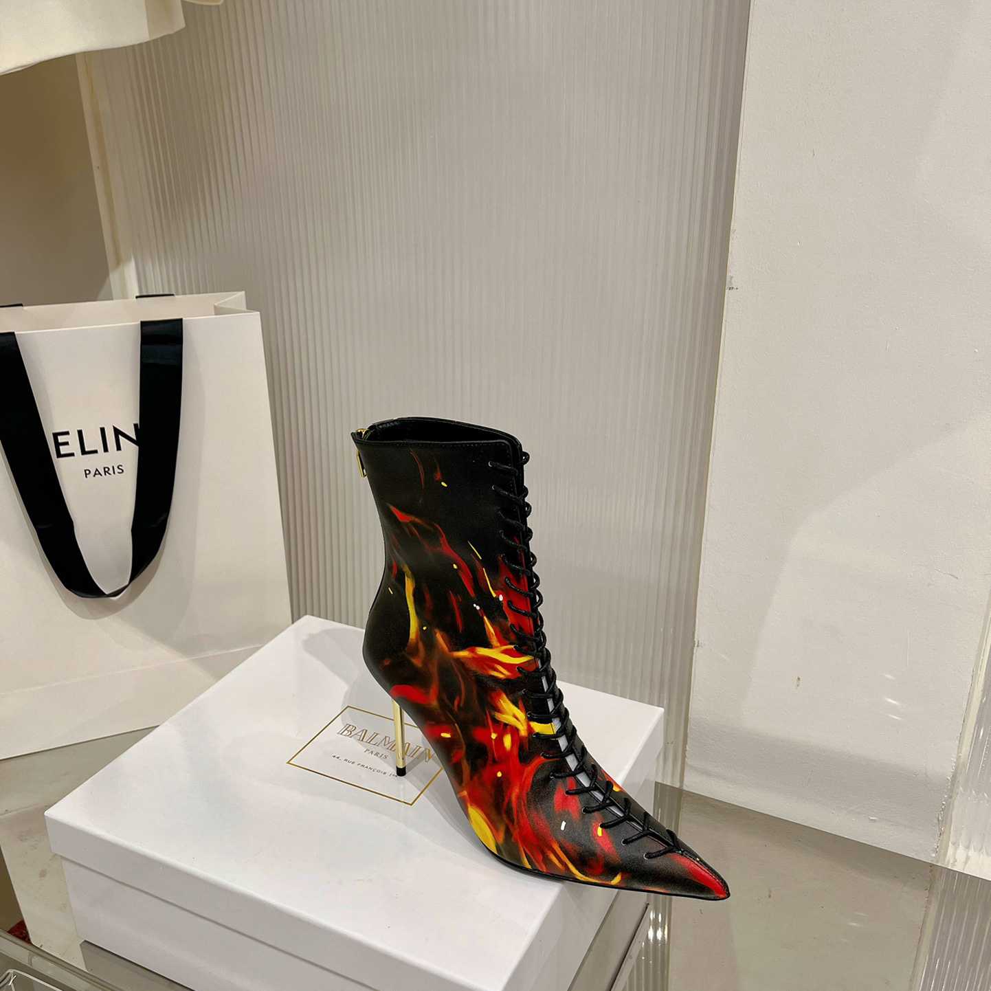 Balmain Uria Ankle Boots In Fire Print Leather - DesignerGu