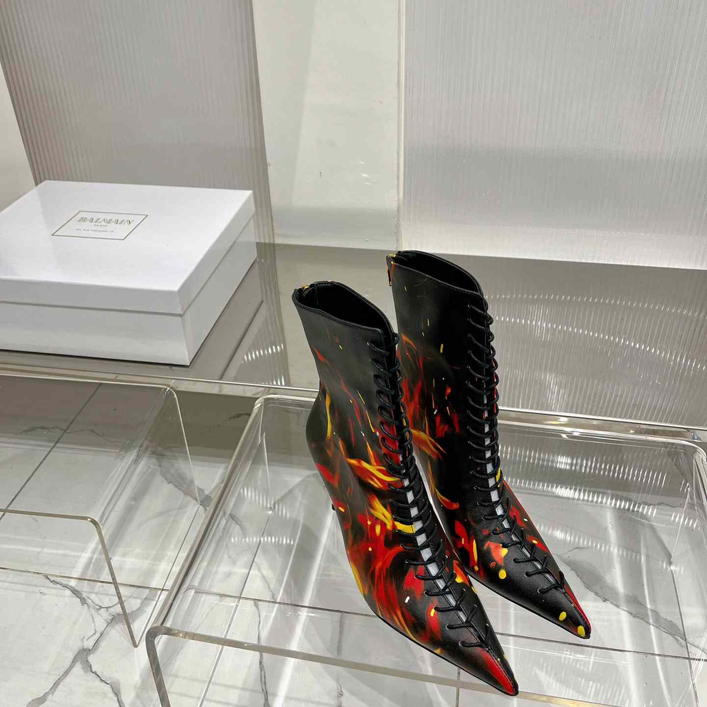 Balmain Uria Ankle Boots In Fire Print Leather - DesignerGu