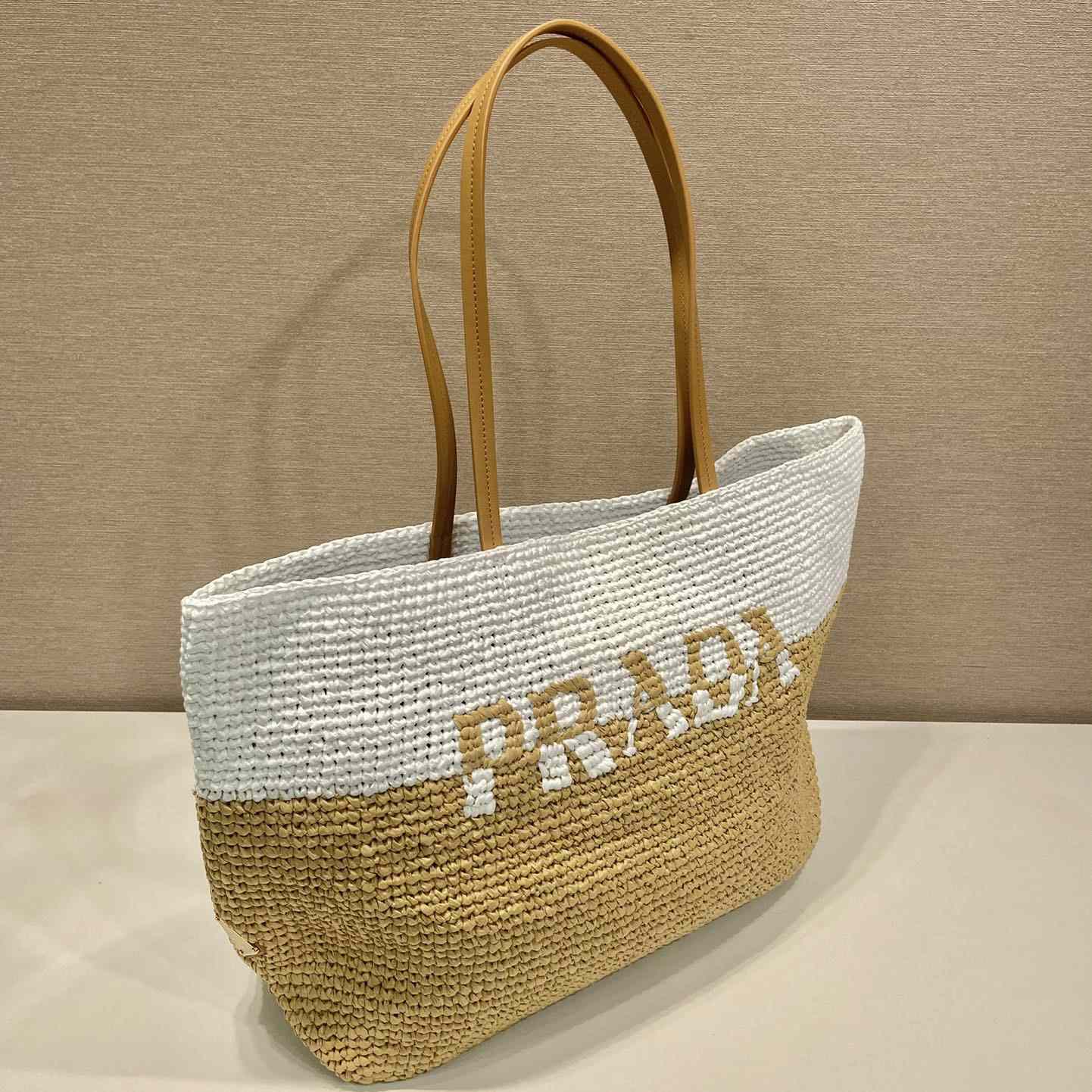 Prada Raffia And Leather Tote Bag - DesignerGu