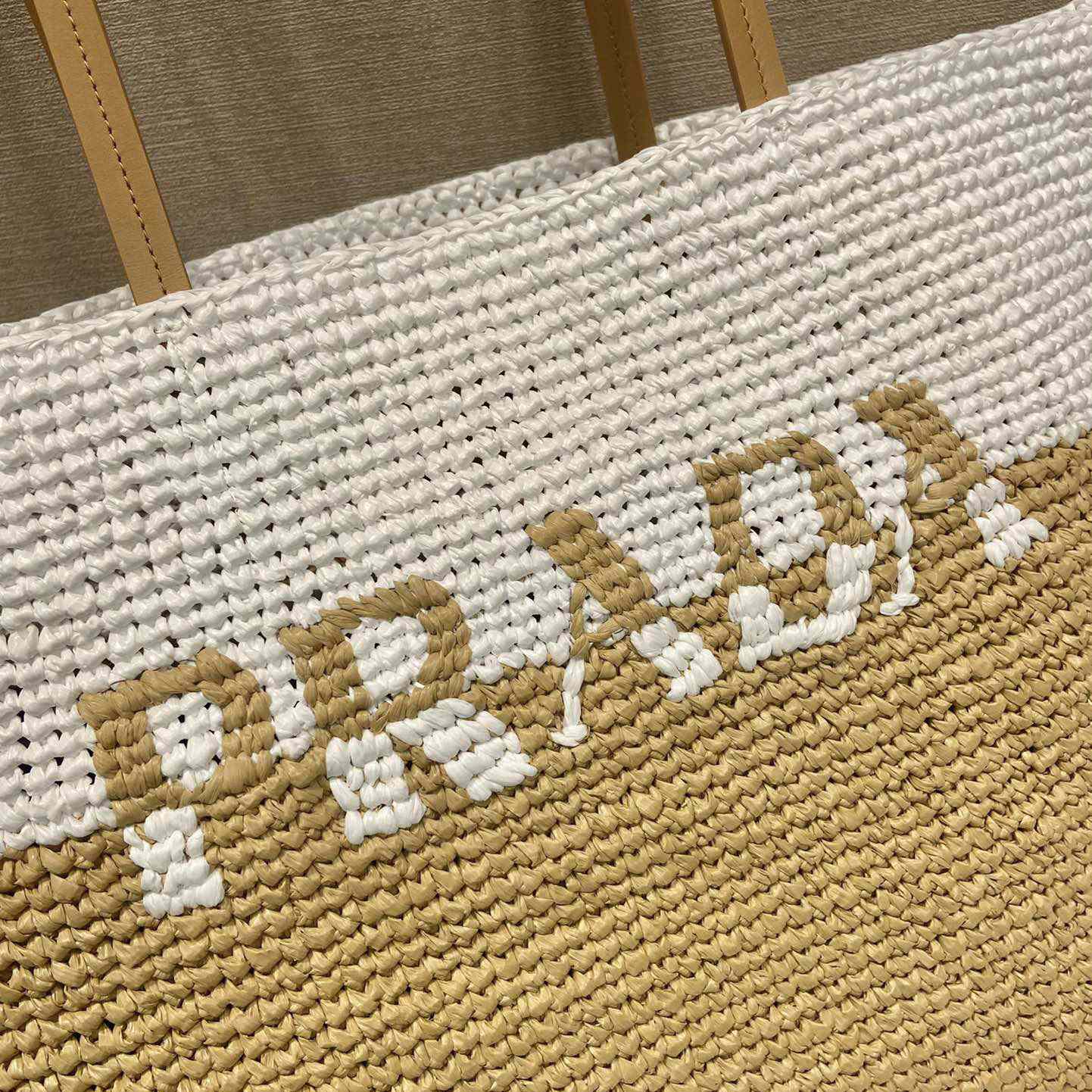 Prada Raffia And Leather Tote Bag - DesignerGu