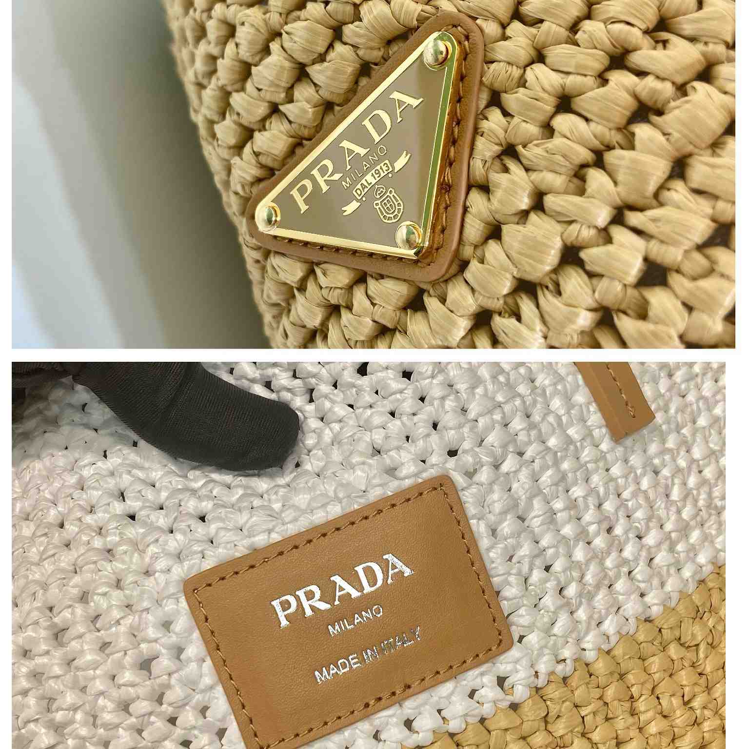 Prada Raffia And Leather Tote Bag - DesignerGu