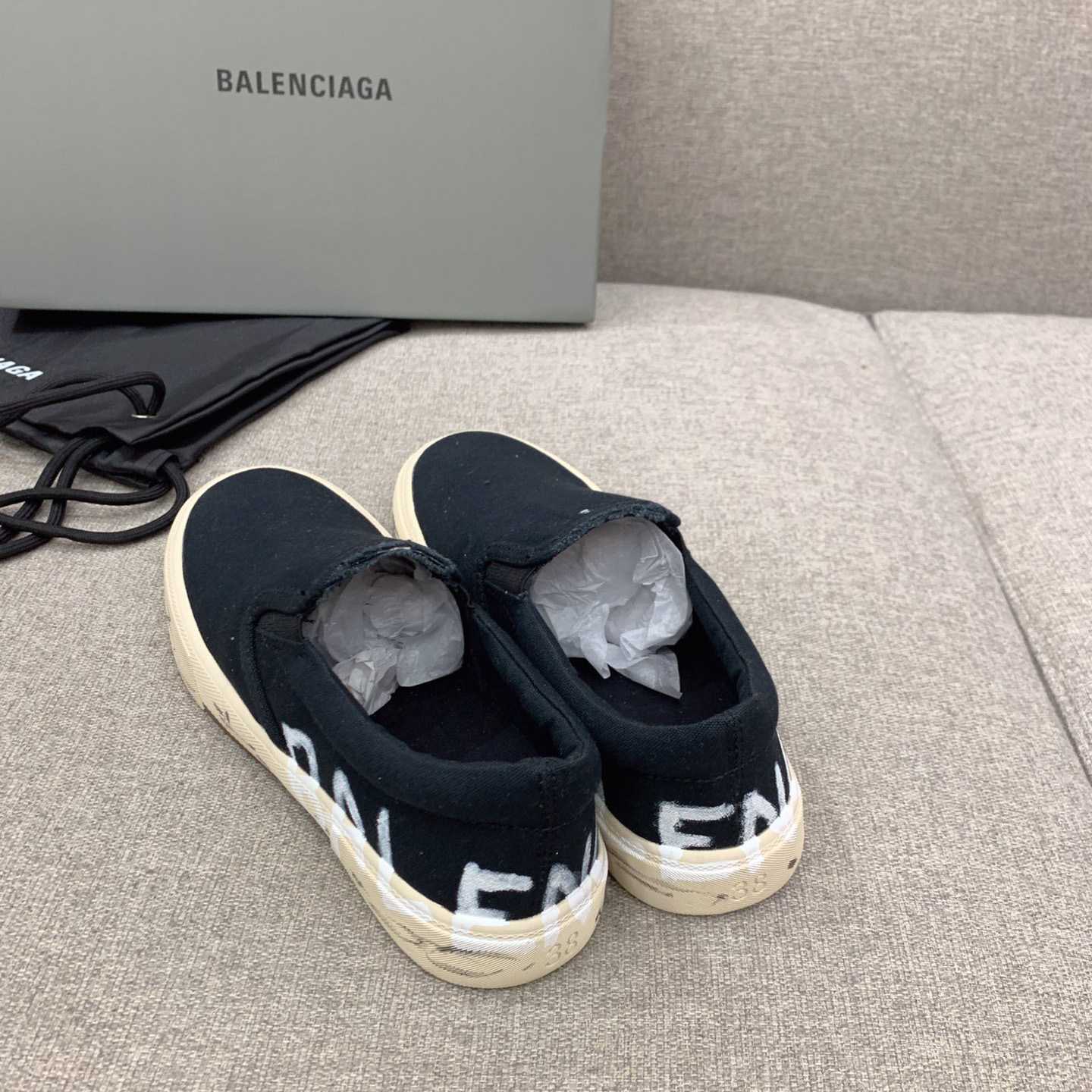 Balenciaga Paris Slip On Graffiti Sneaker In Black - DesignerGu