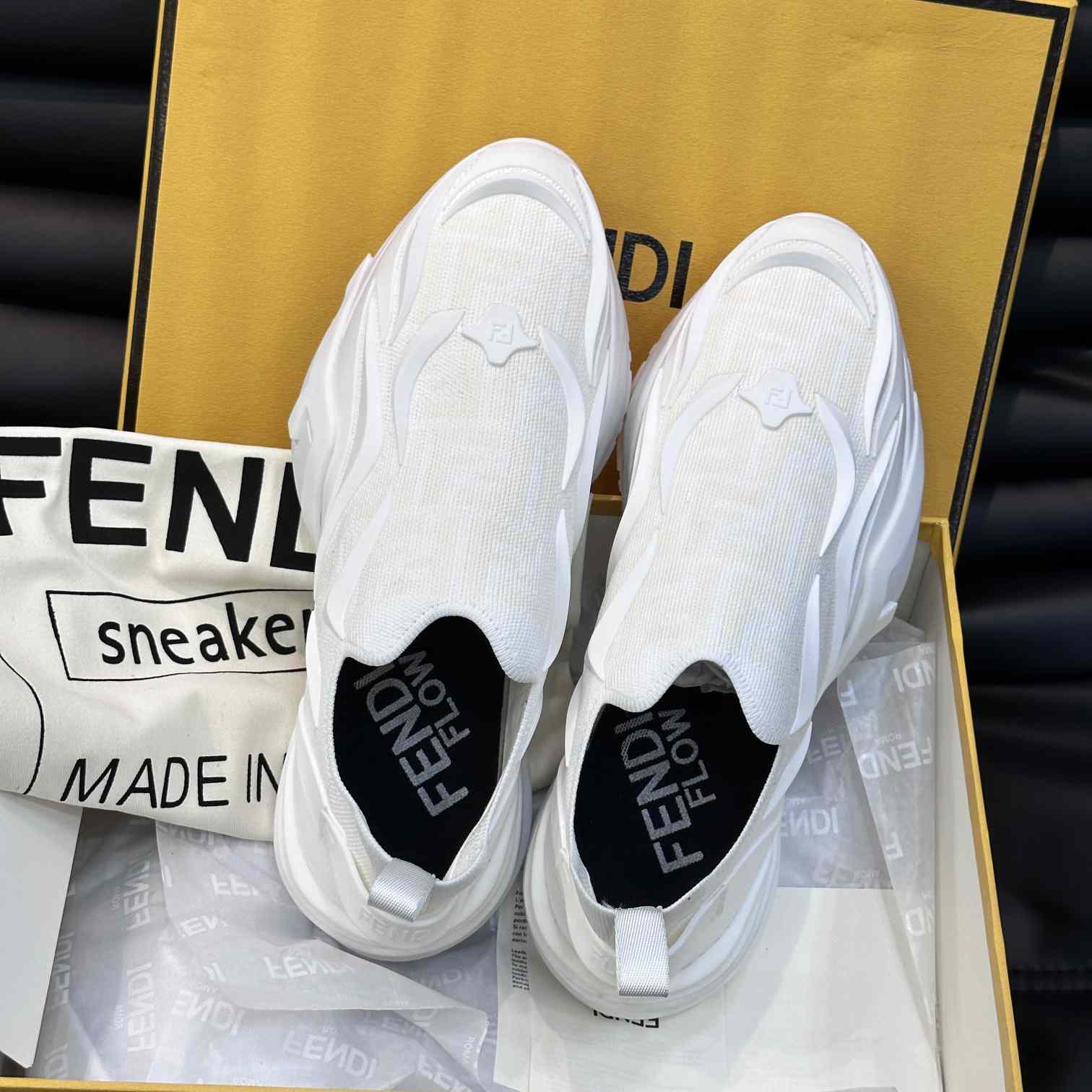 Fendi Flow White Mesh Running Sneakers - DesignerGu