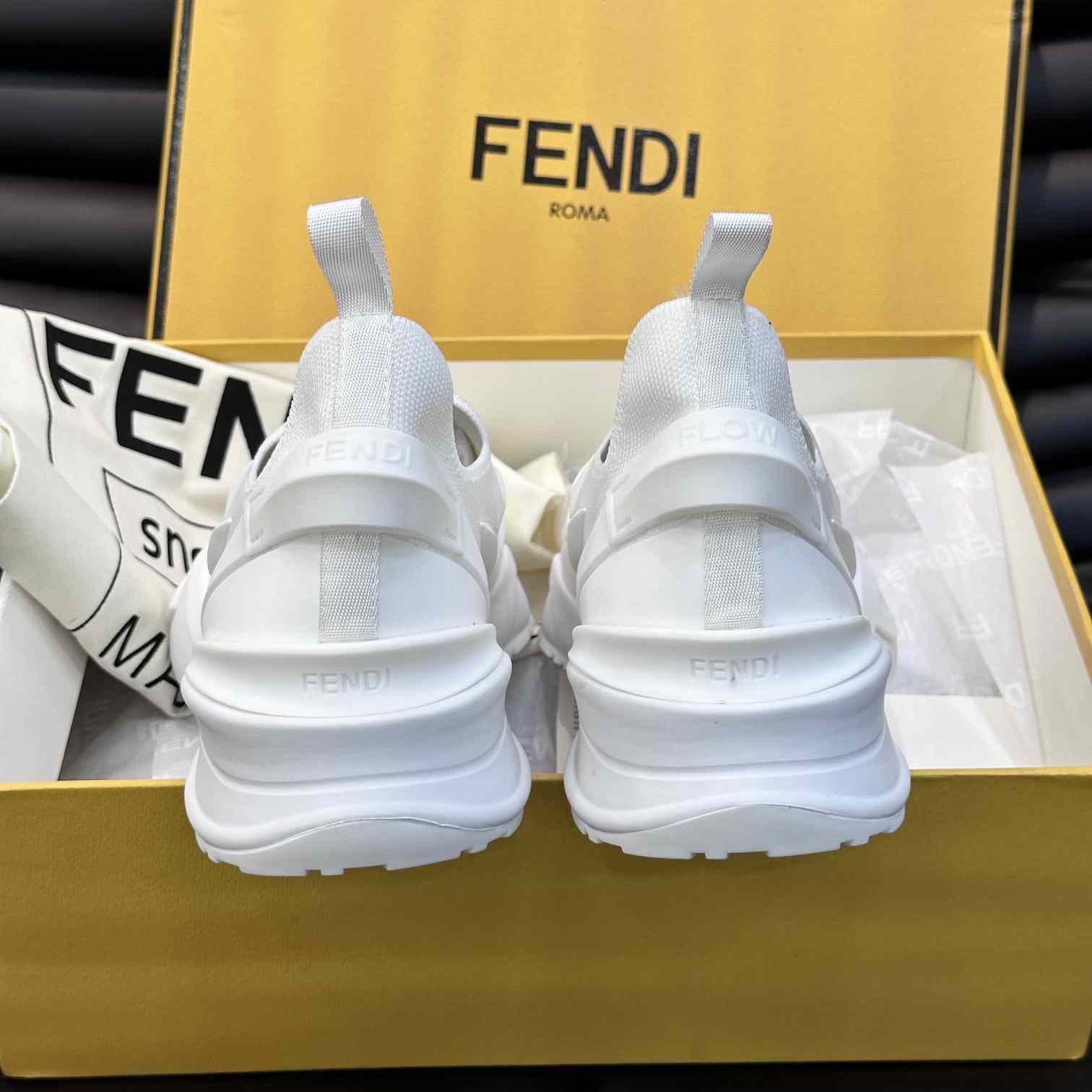 Fendi Flow White Mesh Running Sneakers - DesignerGu