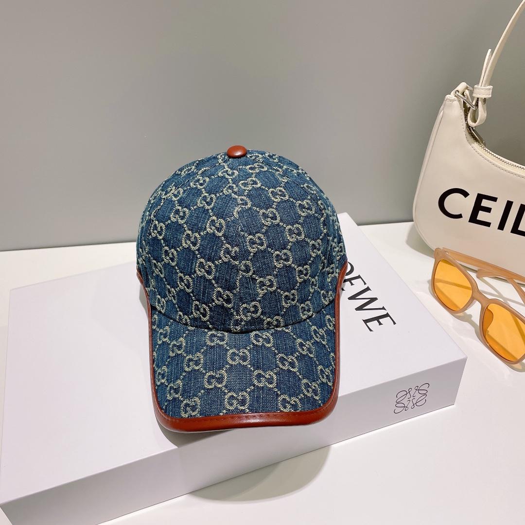 Gucci Denim Cotton And Leather Baseball Cap - DesignerGu