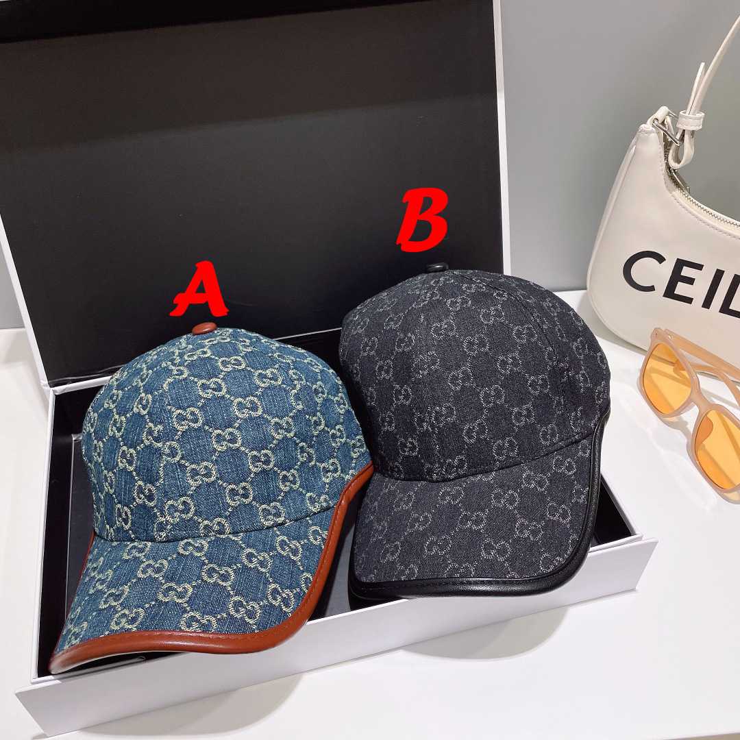 Gucci Denim Cotton And Leather Baseball Cap - DesignerGu