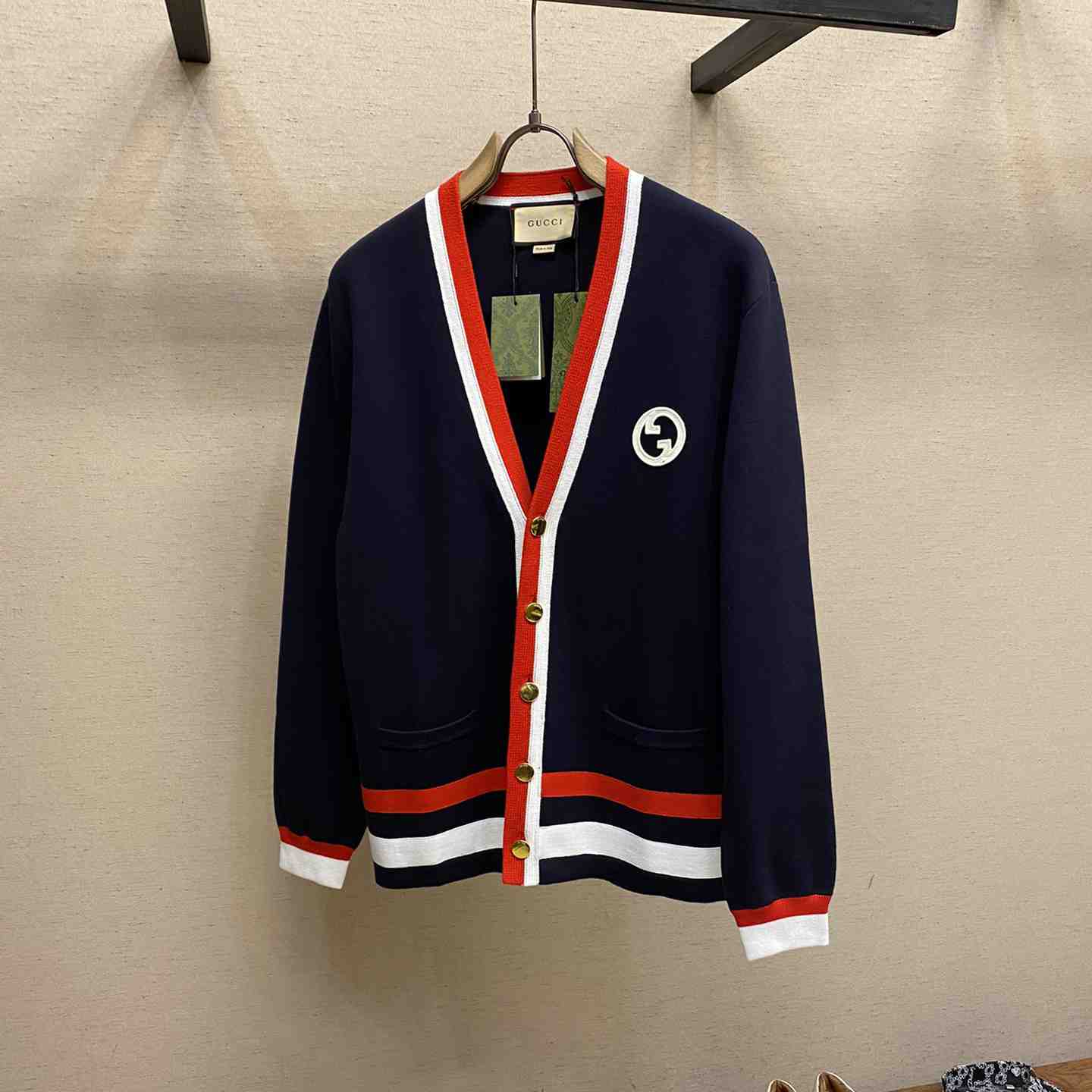 Gucci Knit Wool Cardigan With Patch - DesignerGu