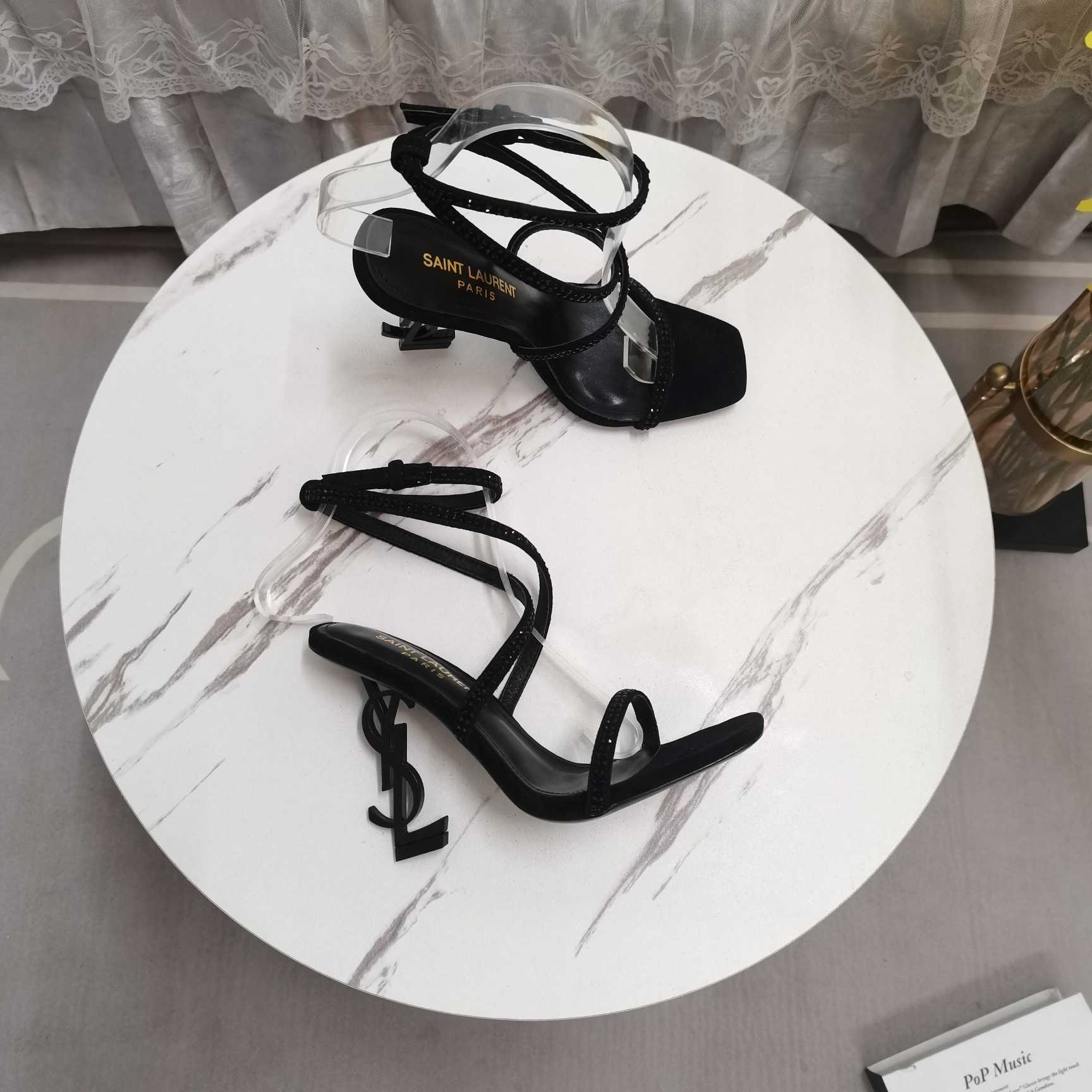 Saint Laurent Opyum Embellished Satin Sandals - DesignerGu