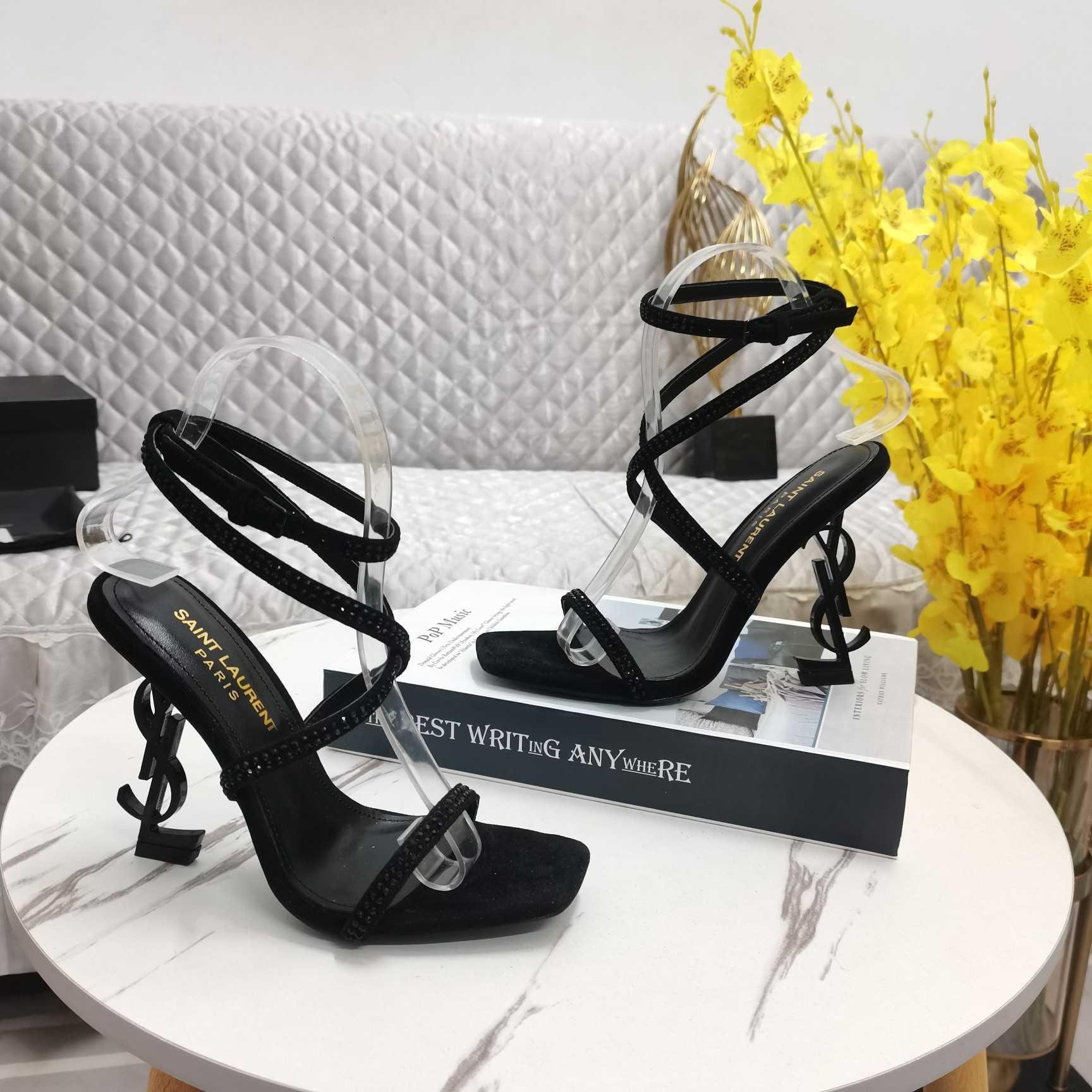 Saint Laurent Opyum Embellished Satin Sandals - DesignerGu