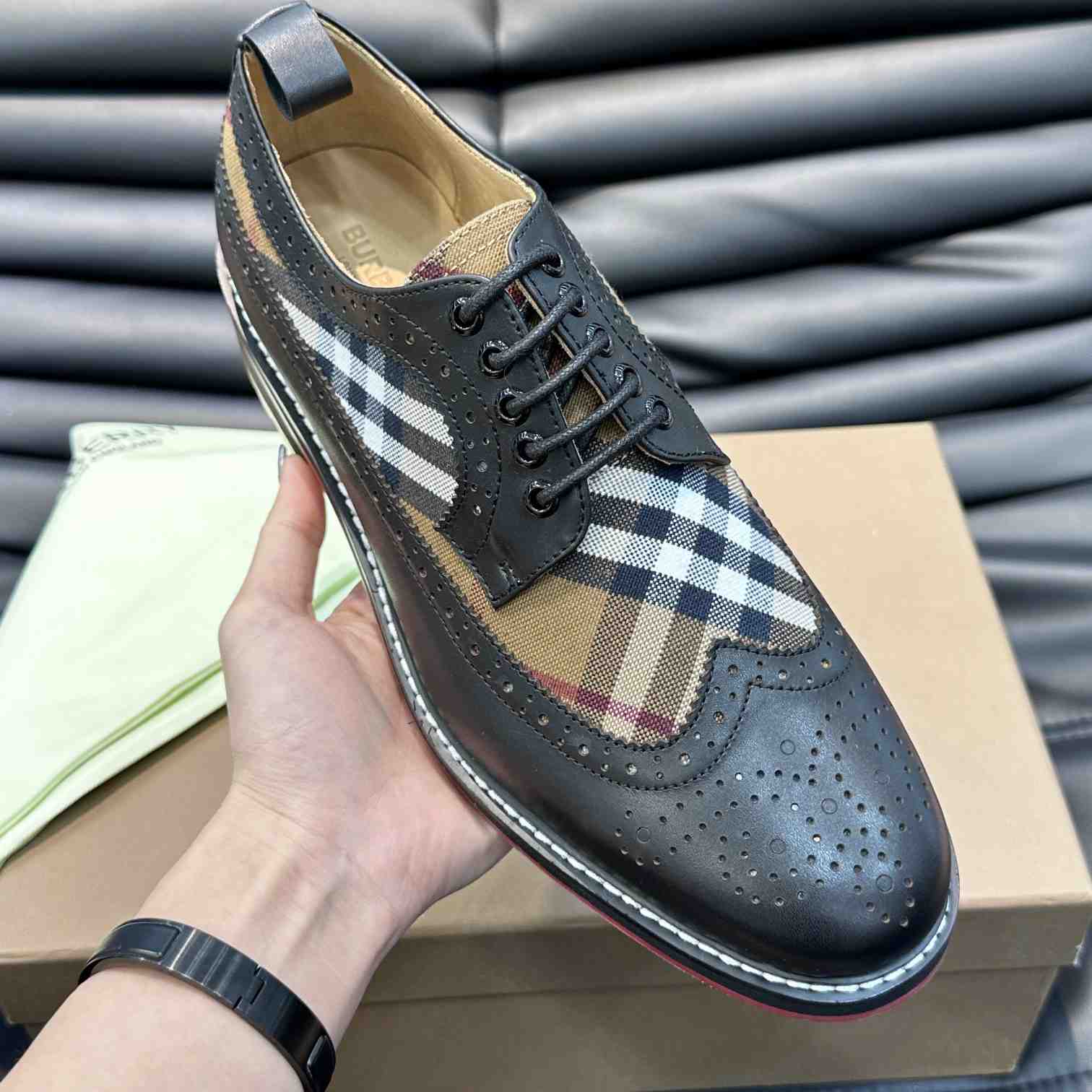 Burberry Vintage Check Paneled Derby Shoes - DesignerGu