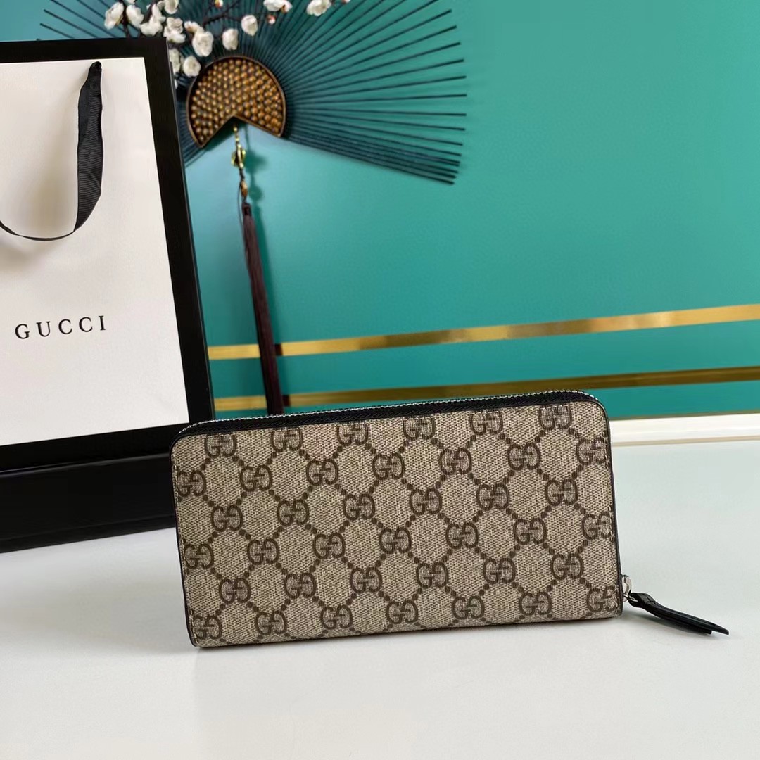 Gucci Bee Print GG Supreme Zip Around Wallet (19*10.5*2.5cm) - DesignerGu