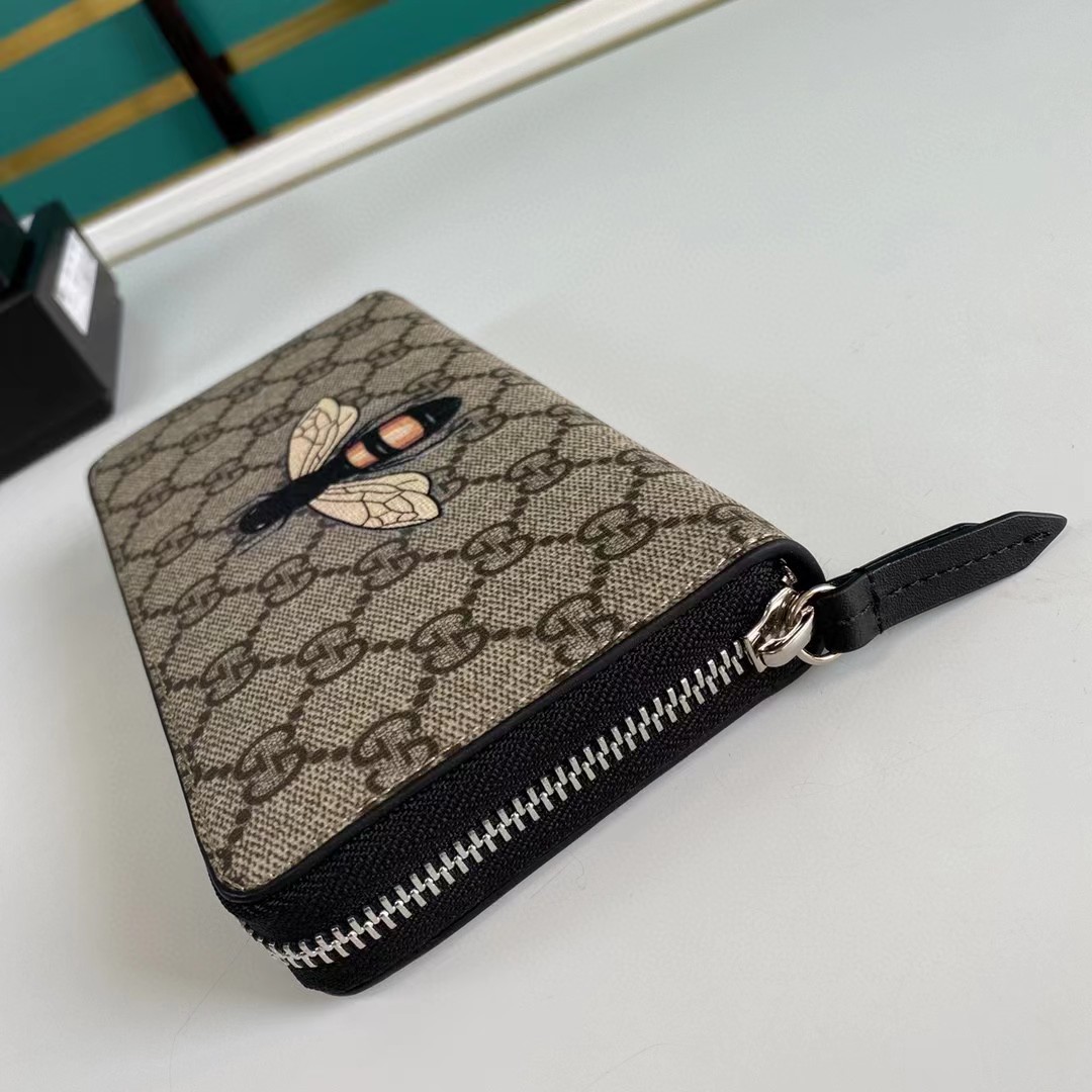 Gucci Bee Print GG Supreme Zip Around Wallet (19*10.5*2.5cm) - DesignerGu