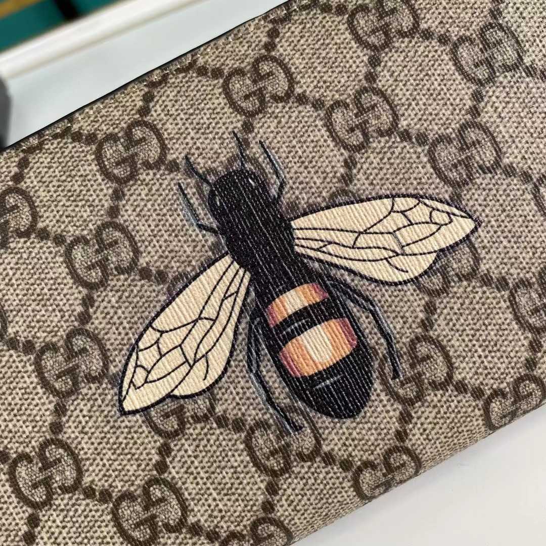 Gucci Bee Print GG Supreme Zip Around Wallet (19*10.5*2.5cm) - DesignerGu