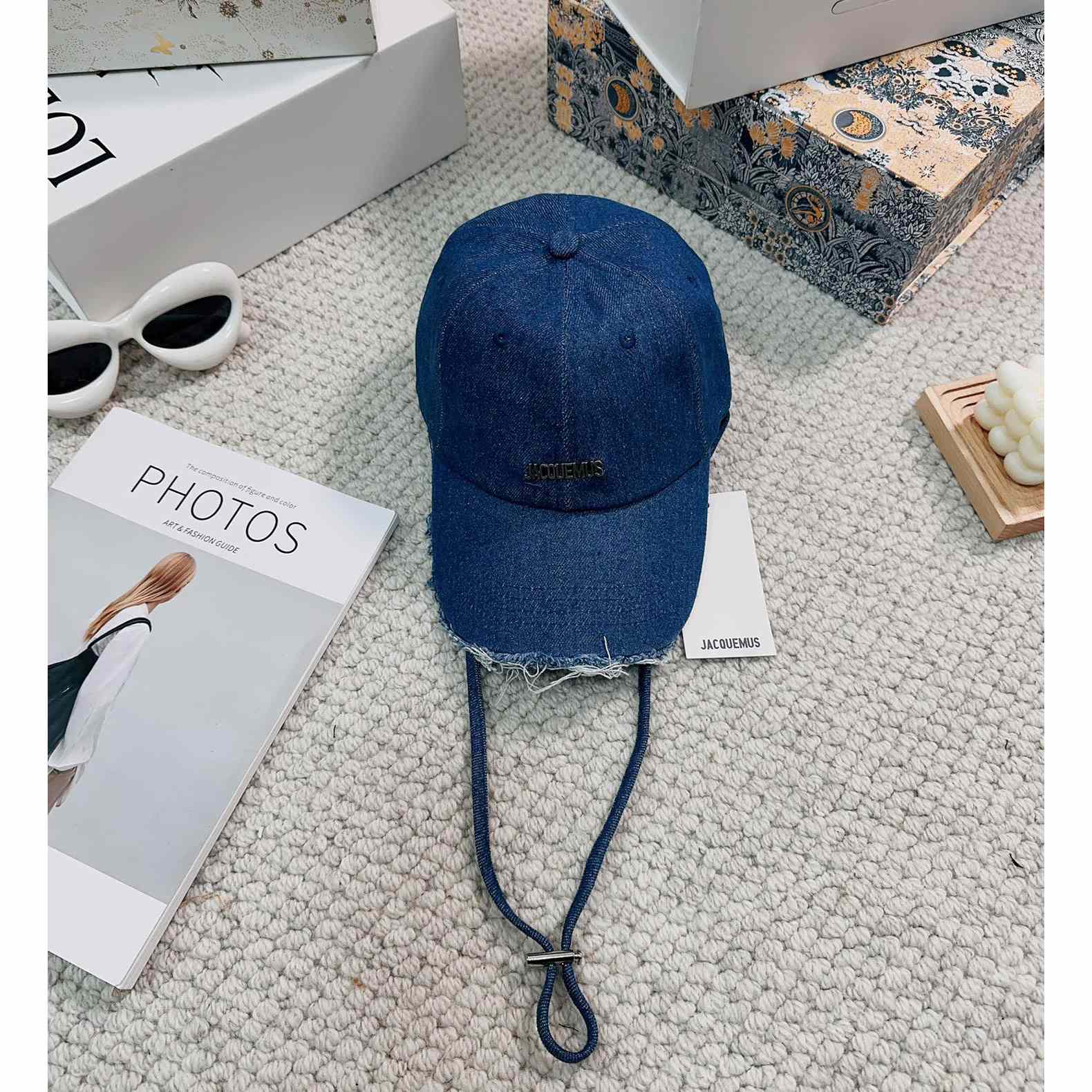 Jacquemus Blue Artichaut Embellished Frayed Denim Baseball Cap - DesignerGu