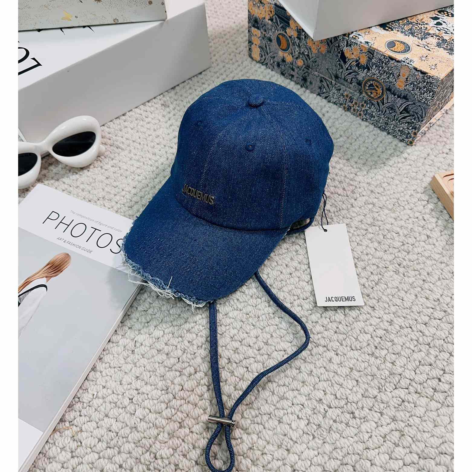 Jacquemus Blue Artichaut Embellished Frayed Denim Baseball Cap - DesignerGu