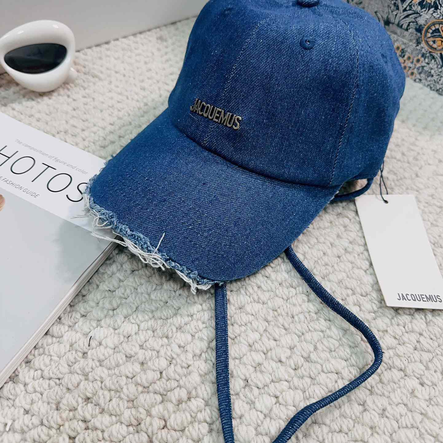 Jacquemus Blue Artichaut Embellished Frayed Denim Baseball Cap - DesignerGu