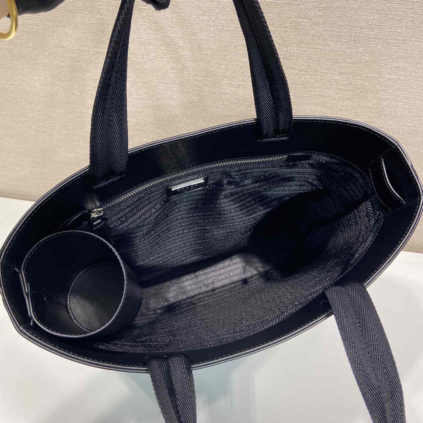 Prada Brushed Leather Tote Bag With Water Bottle - DesignerGu