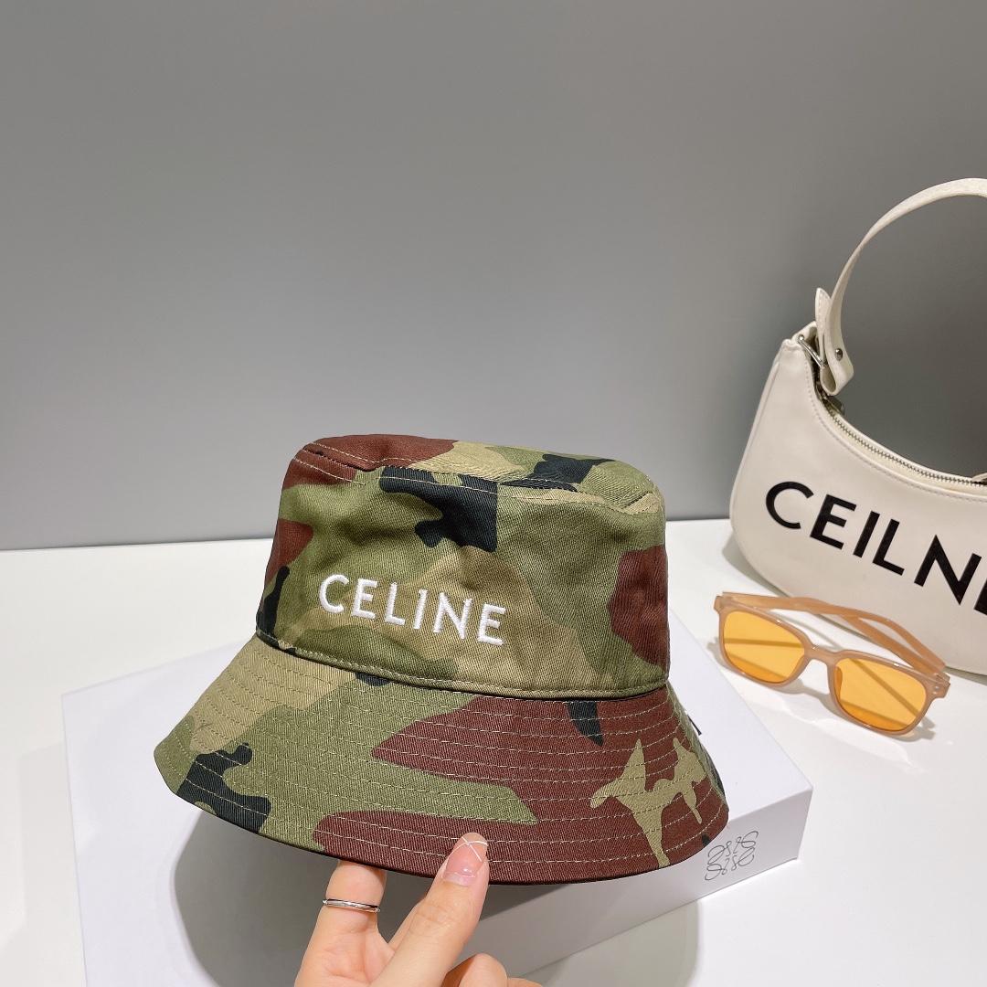 Celine Embroidered Bucket Hat In Camouflage Cotton - DesignerGu