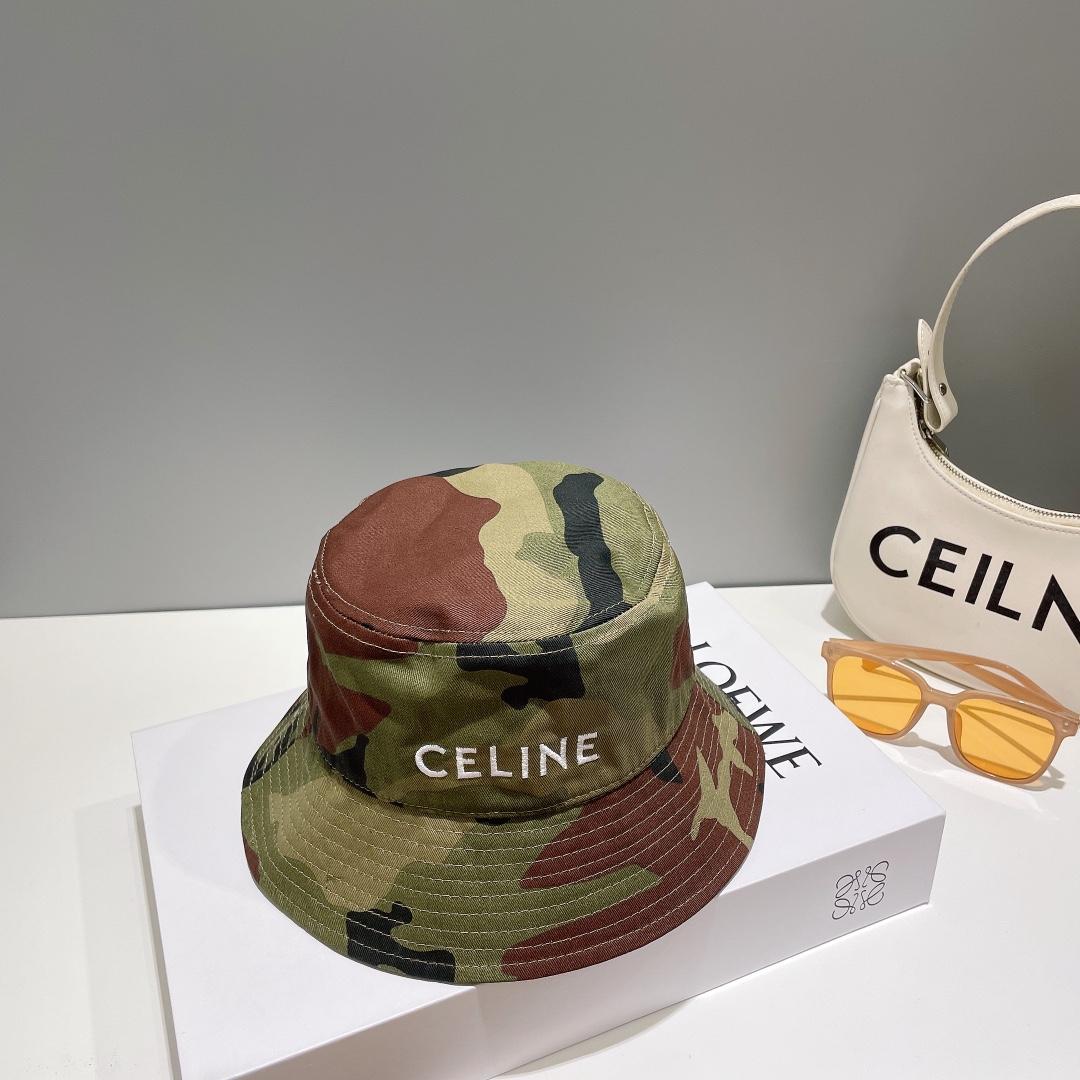 Celine Embroidered Bucket Hat In Camouflage Cotton - DesignerGu