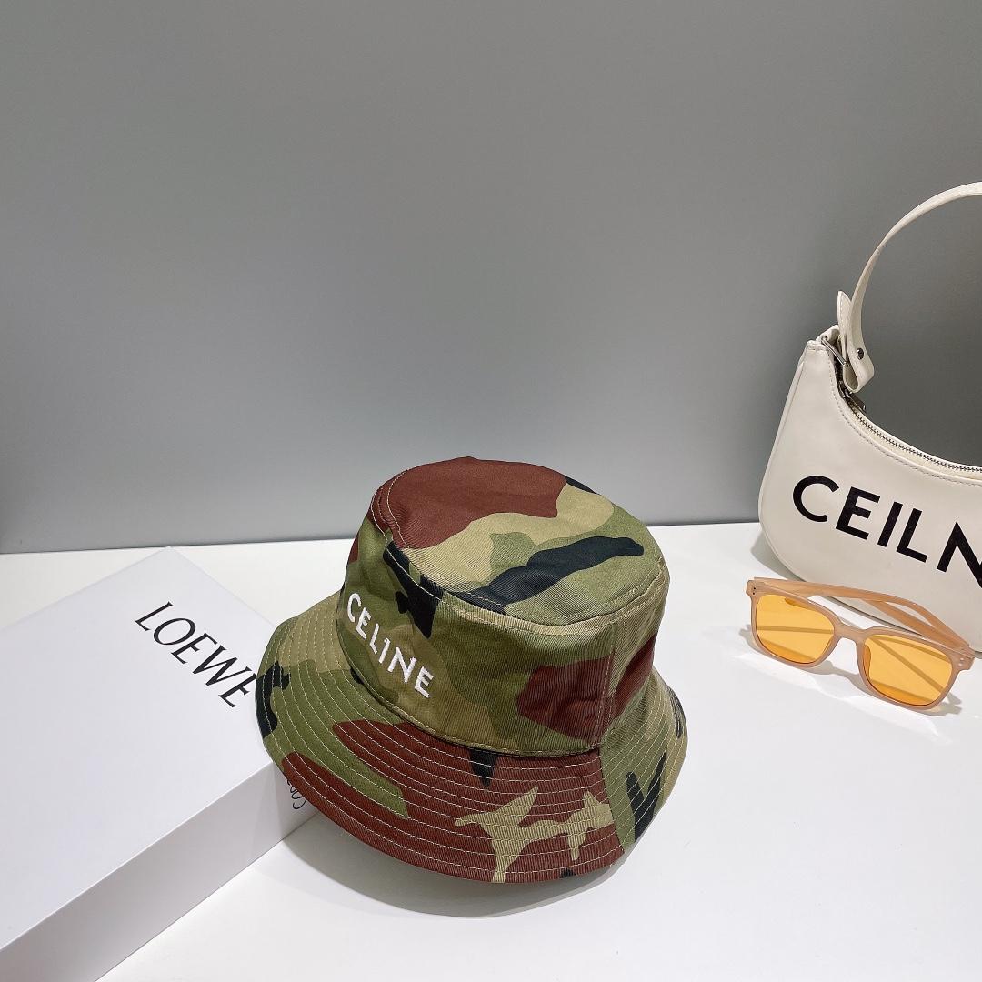 Celine Embroidered Bucket Hat In Camouflage Cotton - DesignerGu