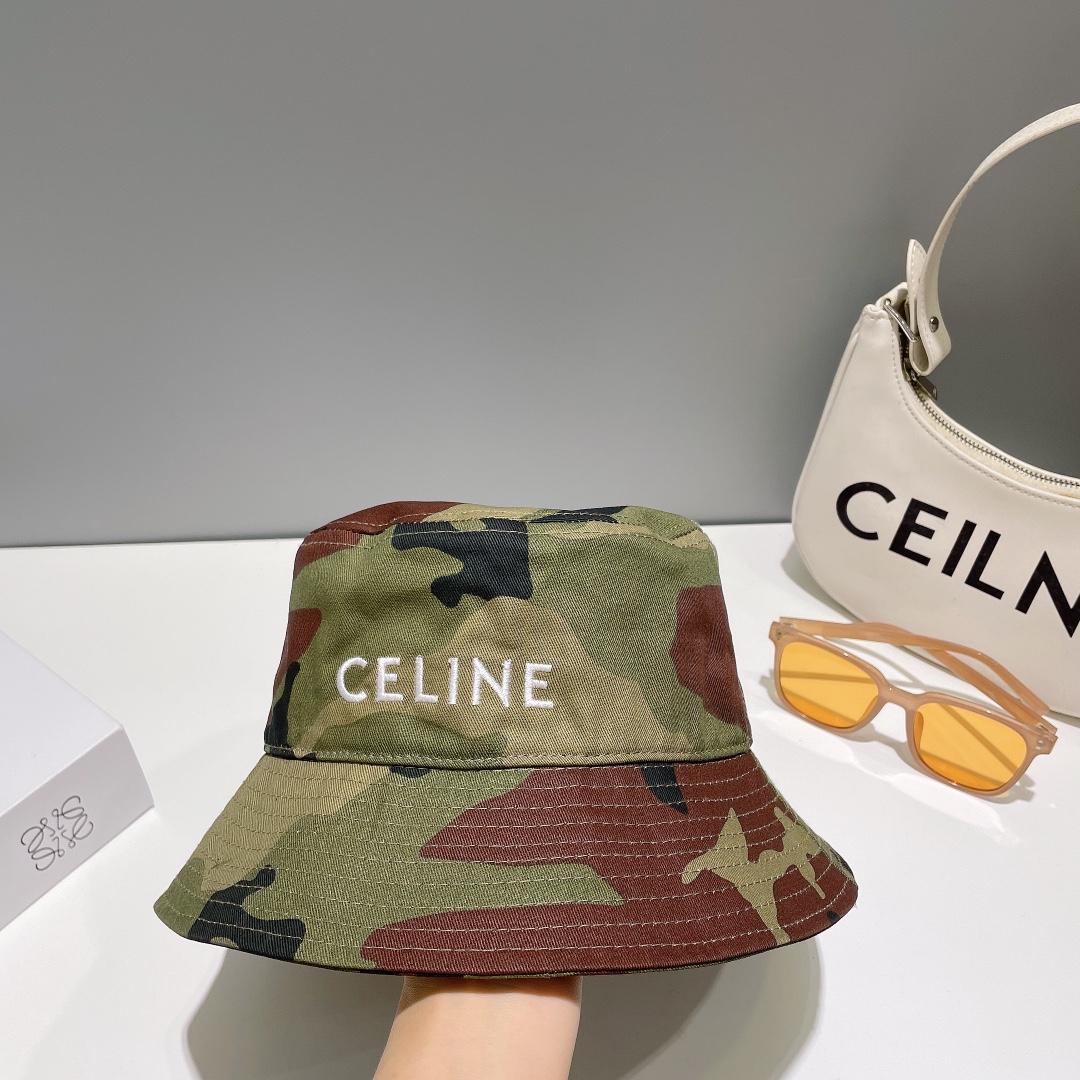 Celine Embroidered Bucket Hat In Camouflage Cotton - DesignerGu