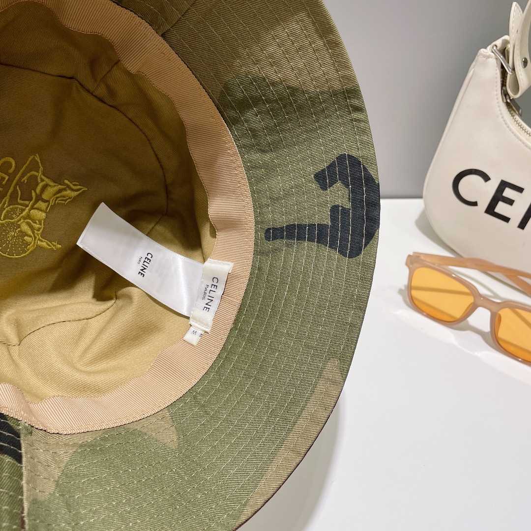 Celine Embroidered Bucket Hat In Camouflage Cotton - DesignerGu