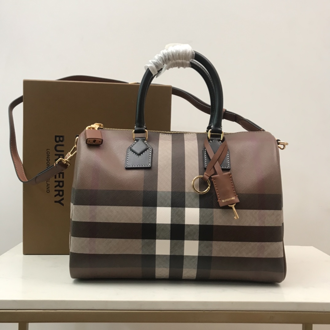 Burberry Medium Check-pattern Leather Bowling Bag (30 x 15 x 21cm) - DesignerGu