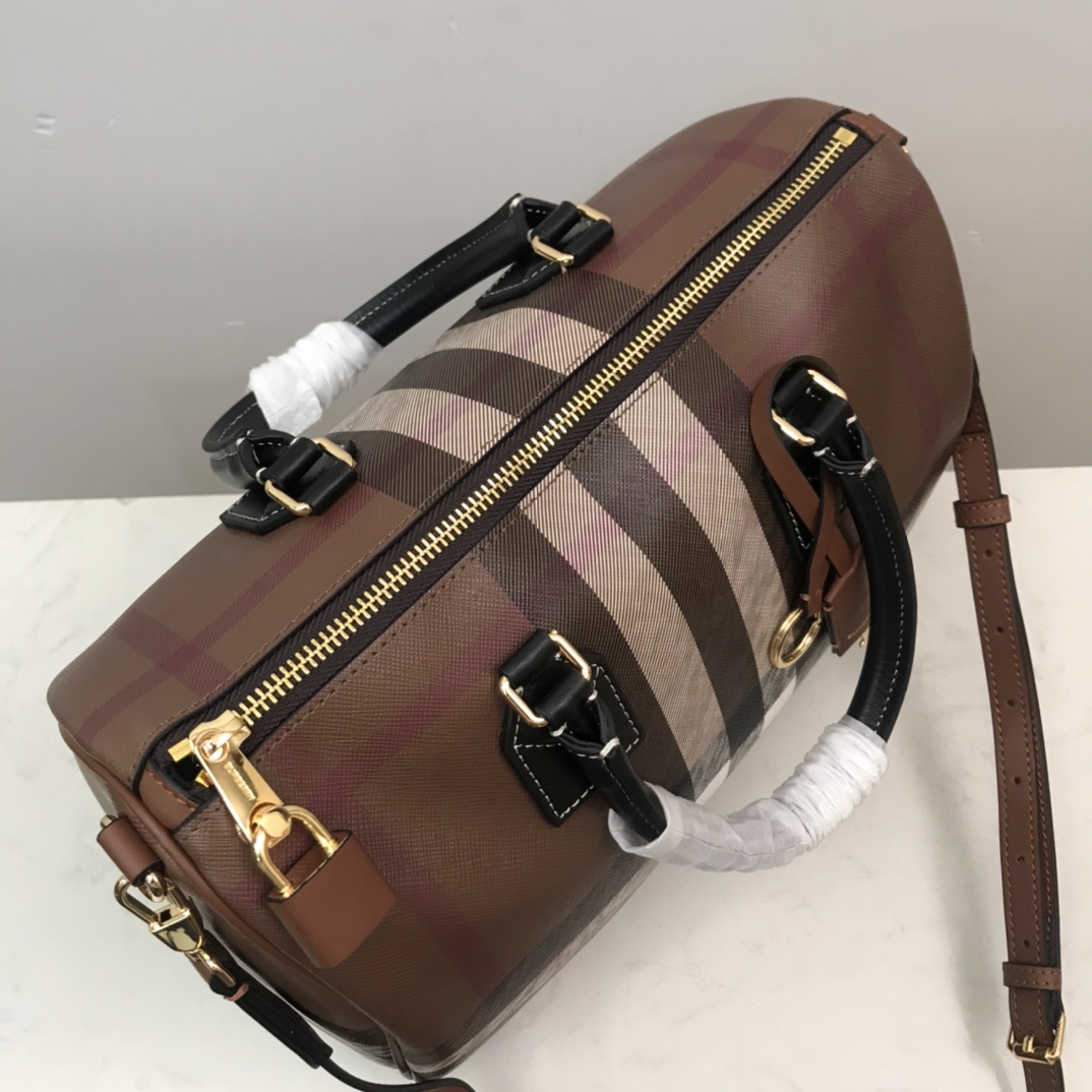 Burberry Medium Check-pattern Leather Bowling Bag (30 x 15 x 21cm) - DesignerGu