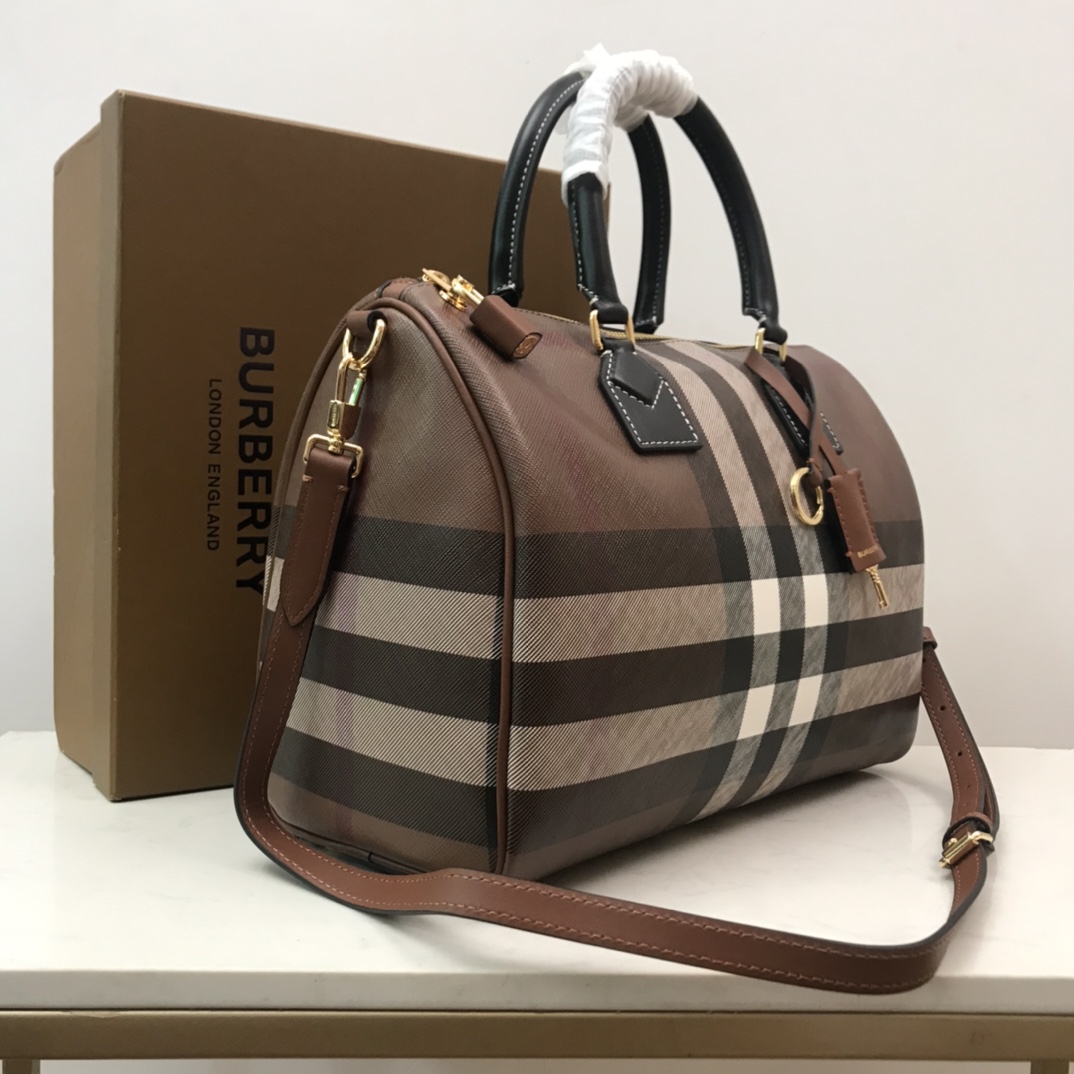 Burberry Medium Check-pattern Leather Bowling Bag (30 x 15 x 21cm) - DesignerGu