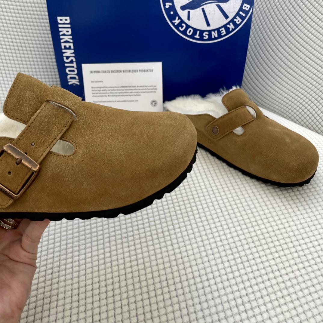 Birkenstock Suede Boston Clogs in Shearling - DesignerGu