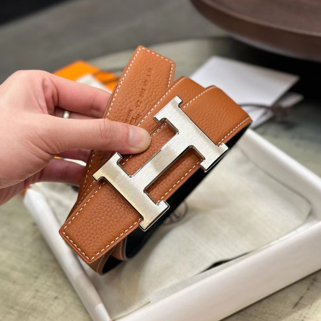 Hermes H Belt Buckle & Reversible Leather Strap - DesignerGu