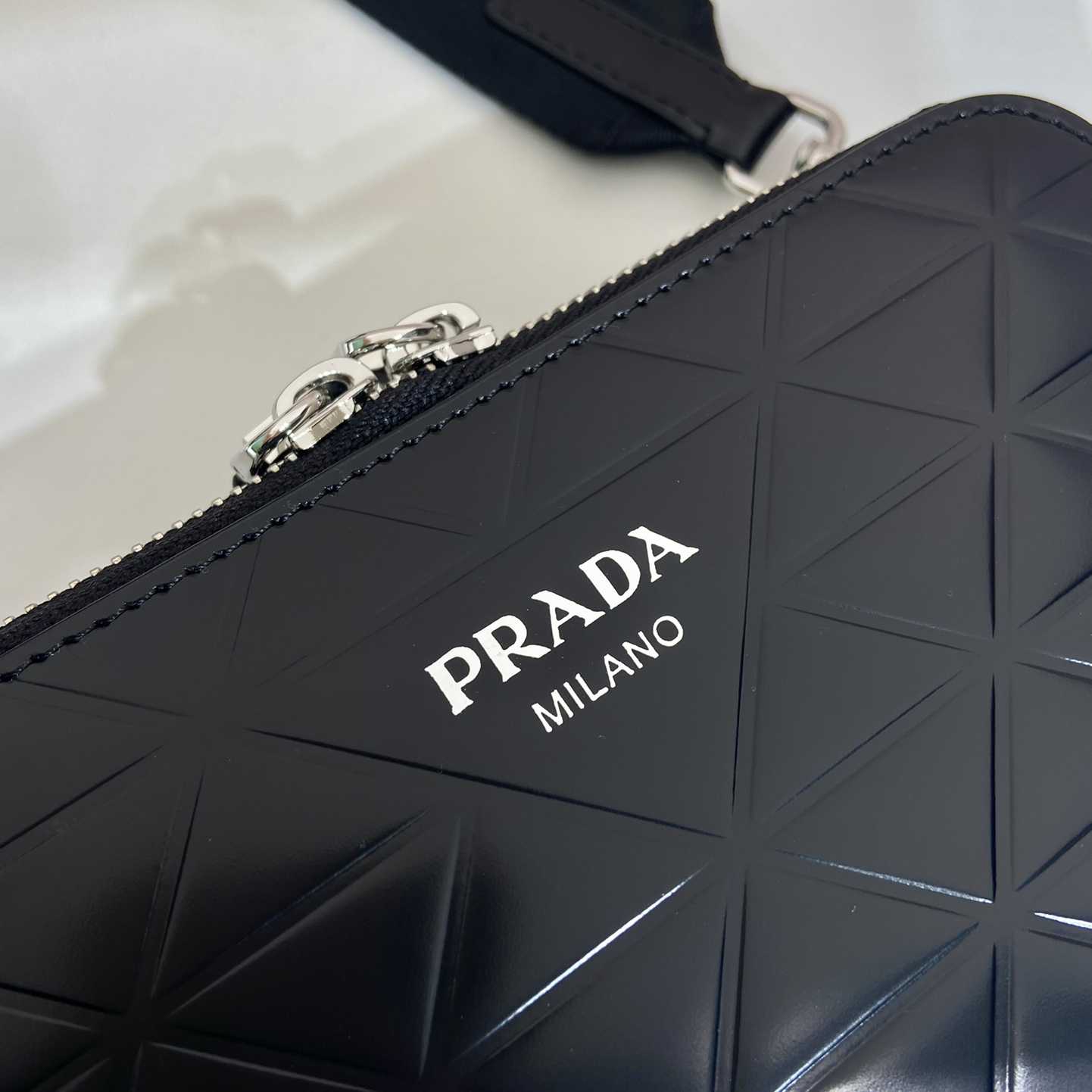 Prada Brique Brushed Leather Bag With Triangle Motif - DesignerGu