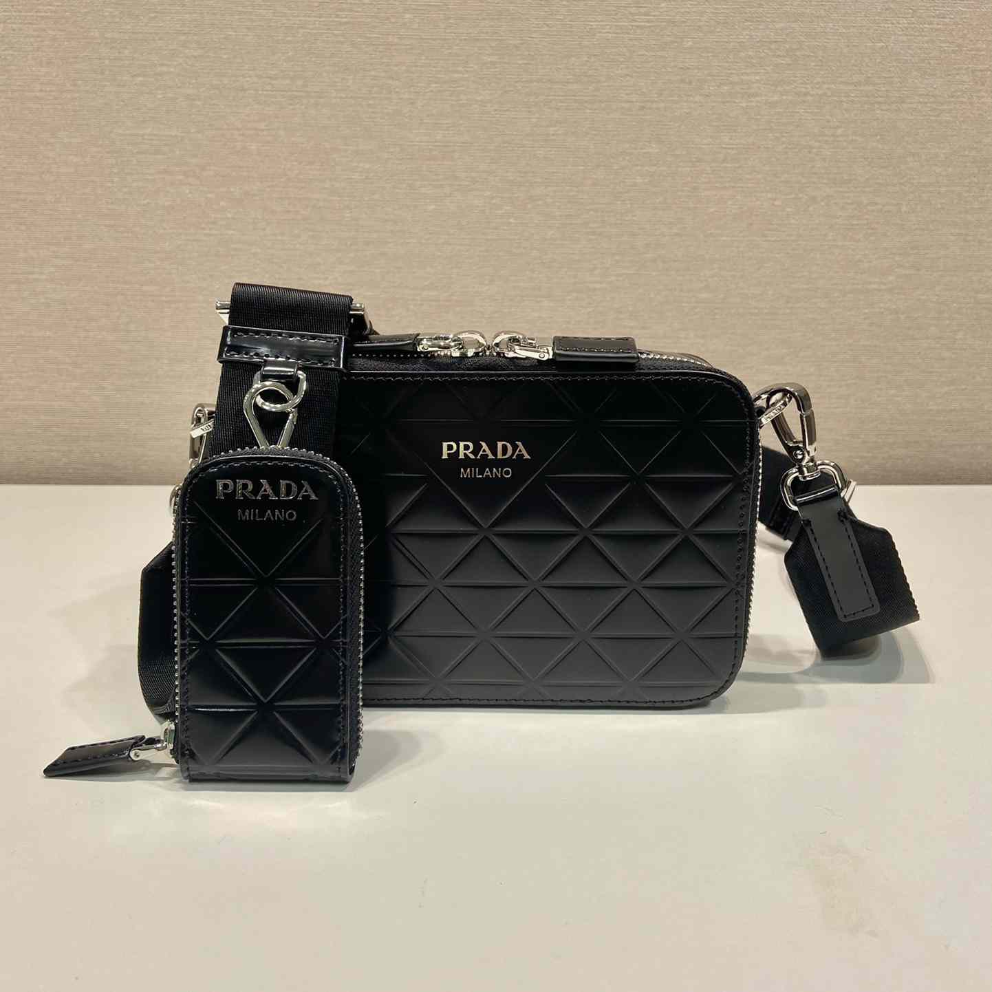 Prada Brique Brushed Leather Bag With Triangle Motif - DesignerGu