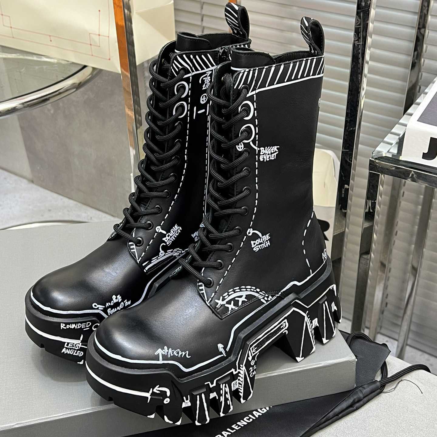 Balenciaga Bulldozer Lace-Up Boot In Black  - DesignerGu
