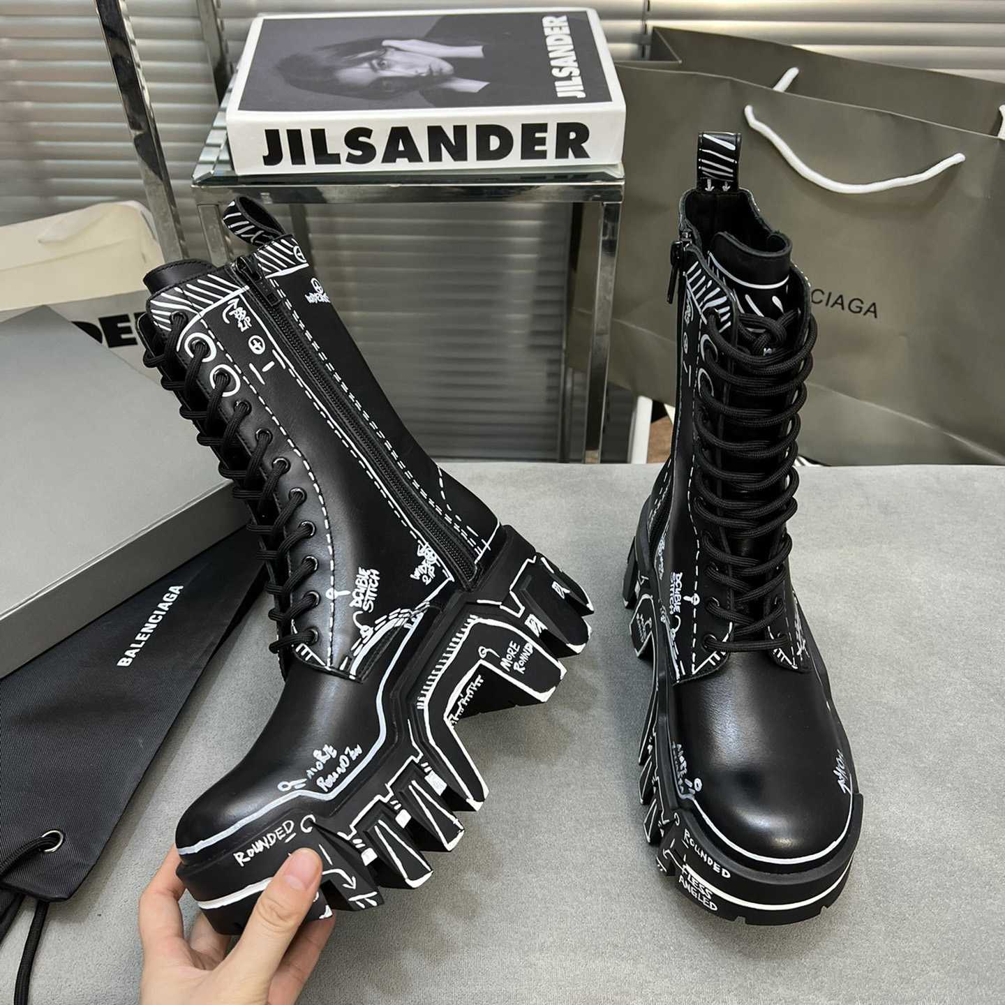 Balenciaga Bulldozer Lace-Up Boot In Black  - DesignerGu