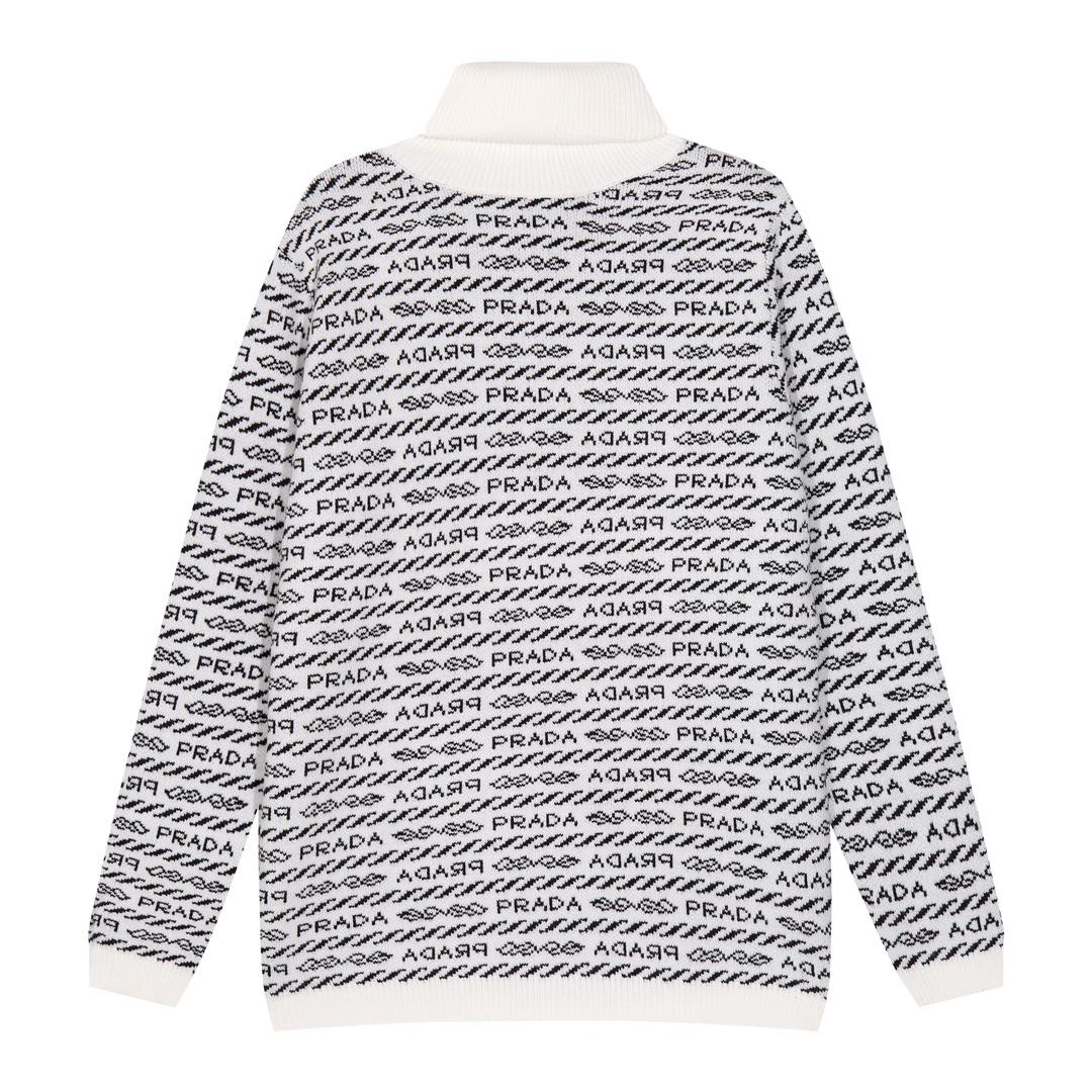 Prada Superfine Wool Turtleneck Sweater With Intarsia Logo - DesignerGu