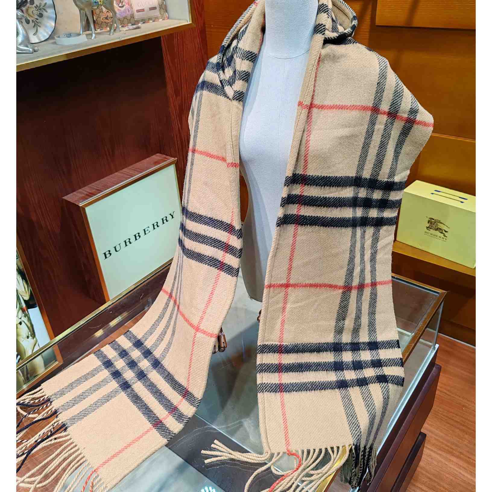 Burberry Check Wool Cashmere Hooded Scarf - DesignerGu