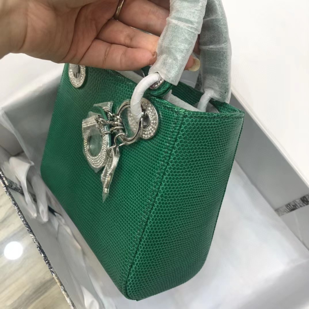 Dior Lizard Swarovski Crystal Mini Lady Dior Bag (17-15-7cm) - DesignerGu