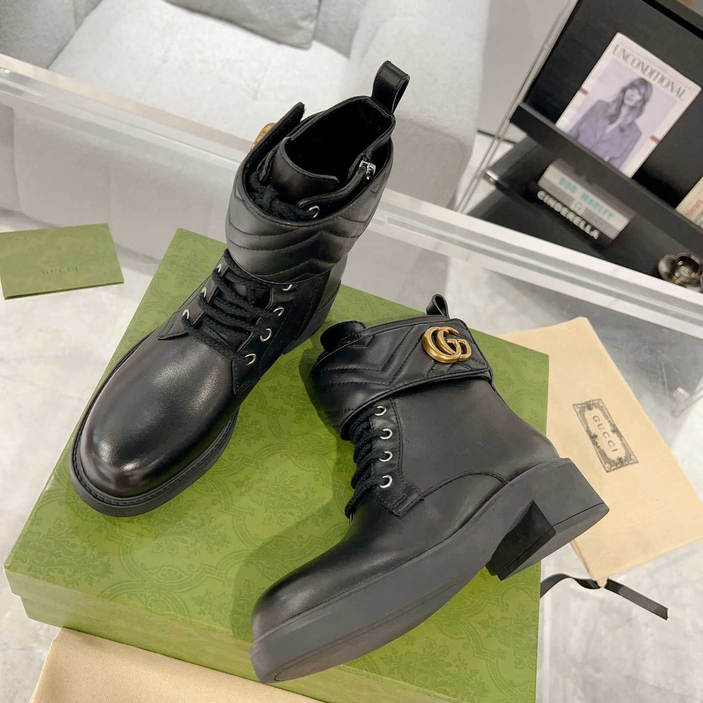 Gucci Marmont Logo-embellished Leather Ankle Boots  - DesignerGu