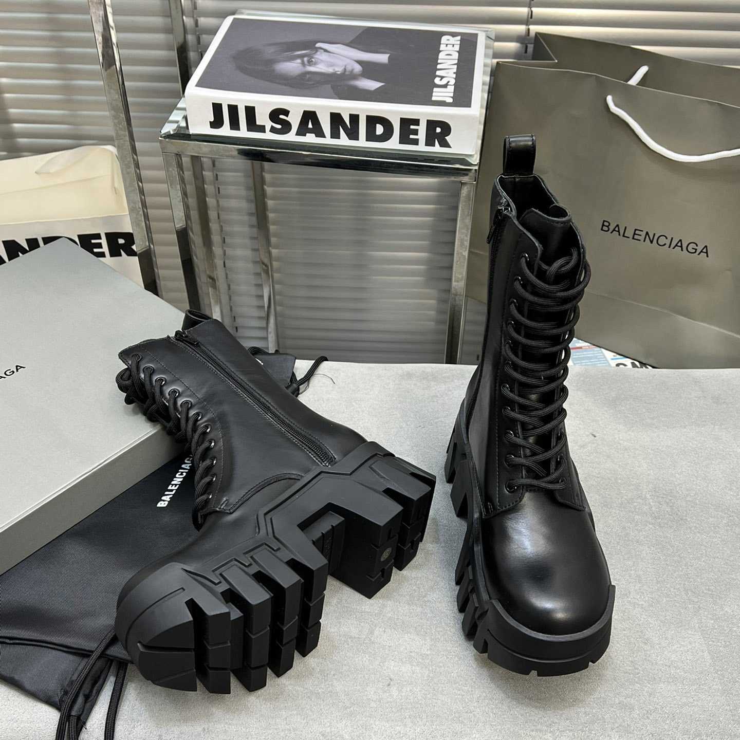 Balenciaga Bulldozer Lace-Up Boot In Black - DesignerGu