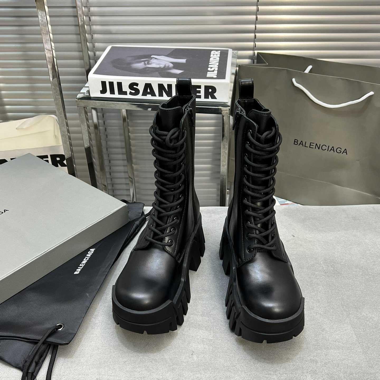 Balenciaga Bulldozer Lace-Up Boot In Black - DesignerGu