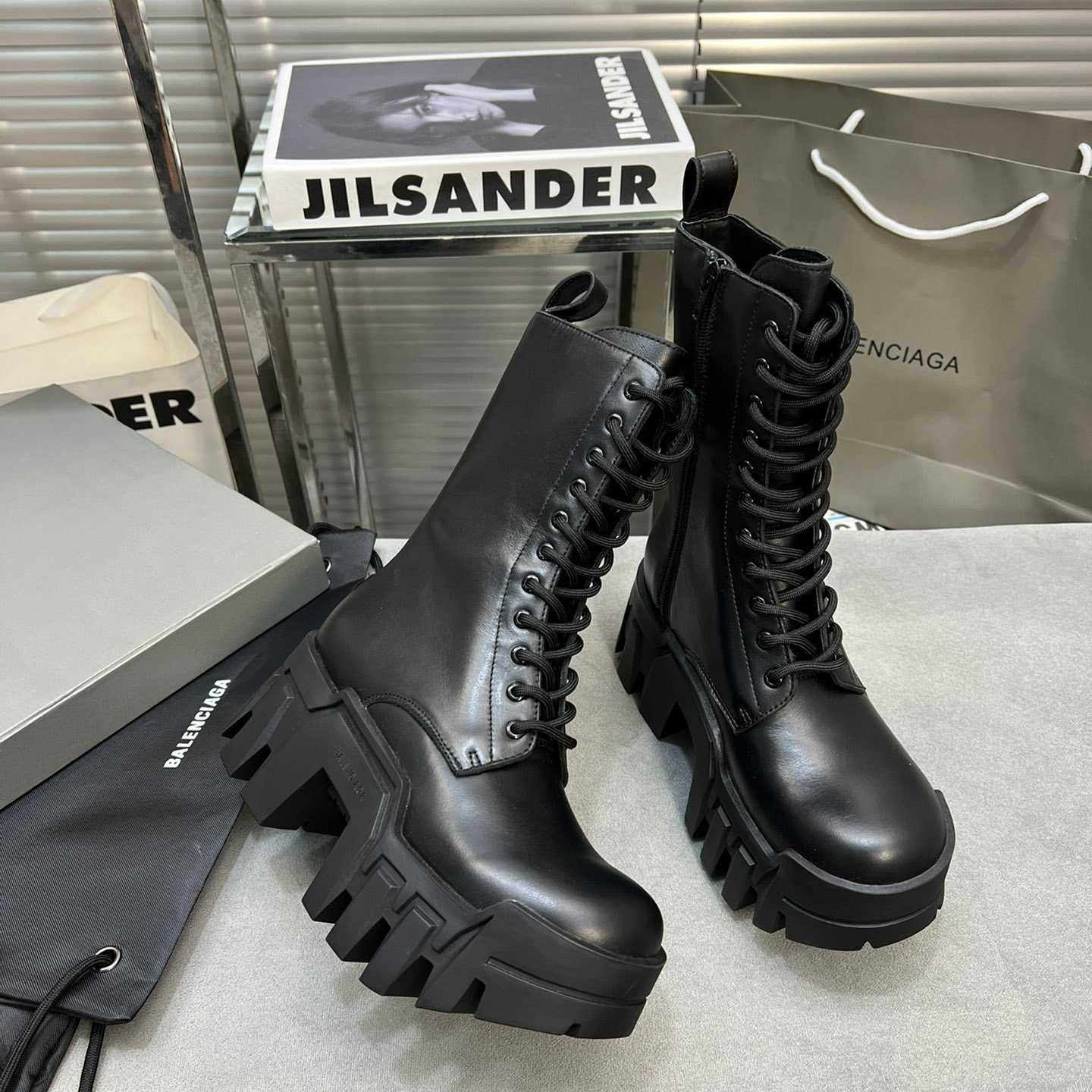 Balenciaga Bulldozer Lace-Up Boot In Black - DesignerGu