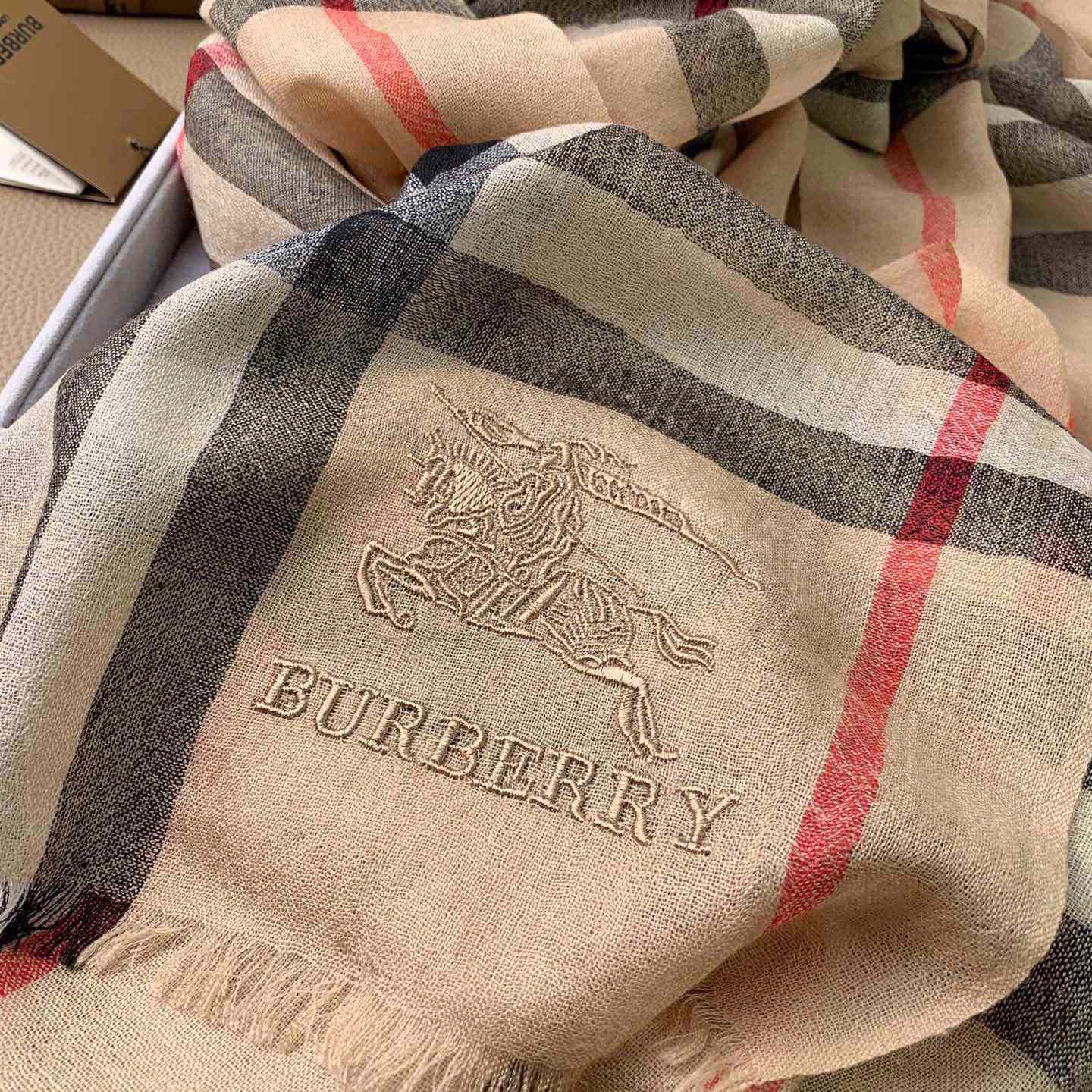 Burberry Lightweight Check Wool Silk Scarf - DesignerGu