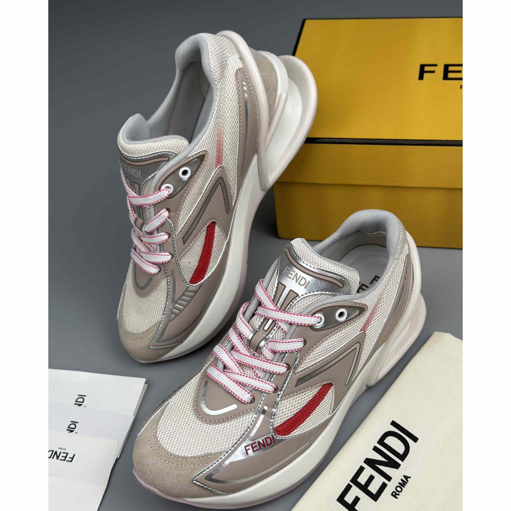 Fendi First 1 Beige Fabric Running Shoes - DesignerGu