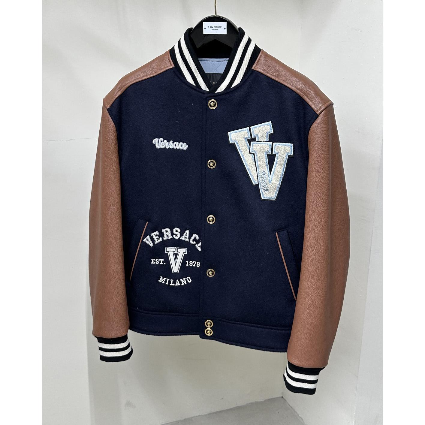 Versace Chest Logo-patch Detail Bomber Jacket - DesignerGu