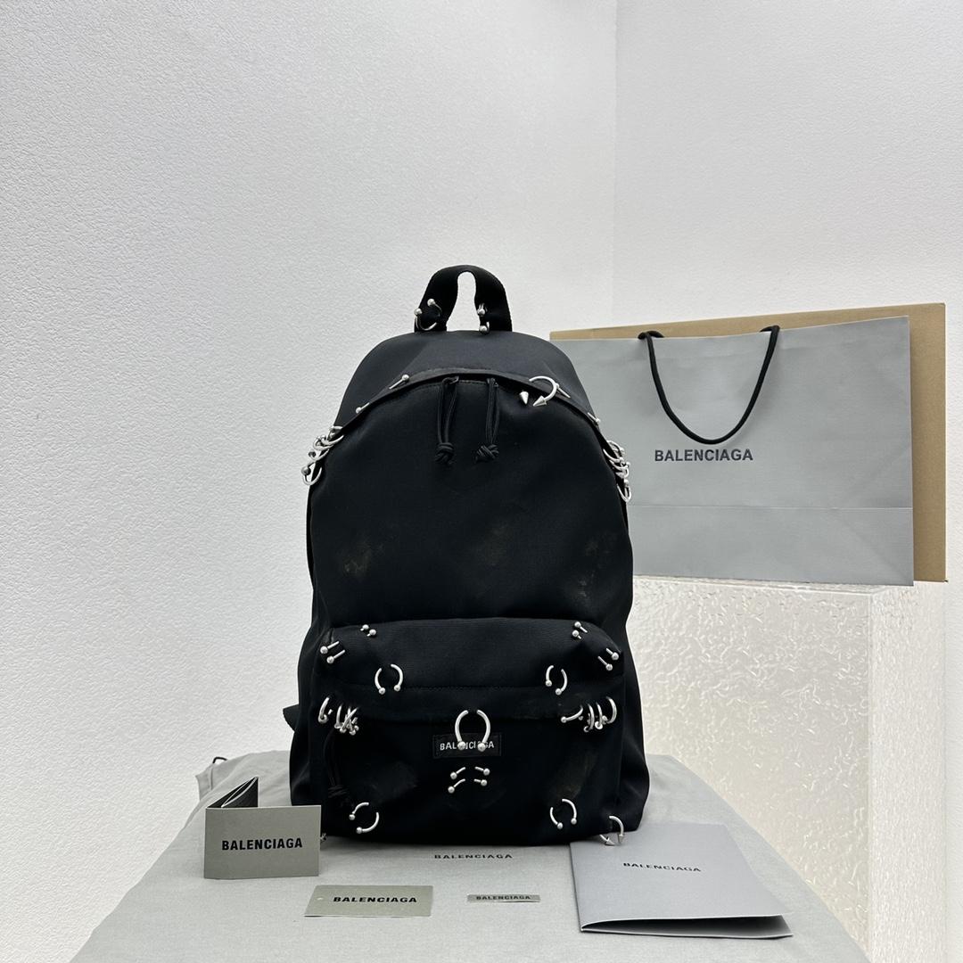 Balenciaga Explorer Backpack With Piercings In Black - DesignerGu
