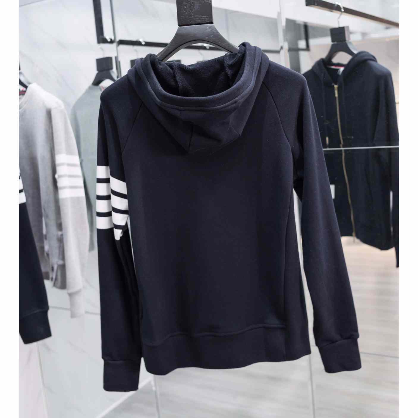 Thom Browne 4-Bar Zip-Up Cotton Hoodie - DesignerGu